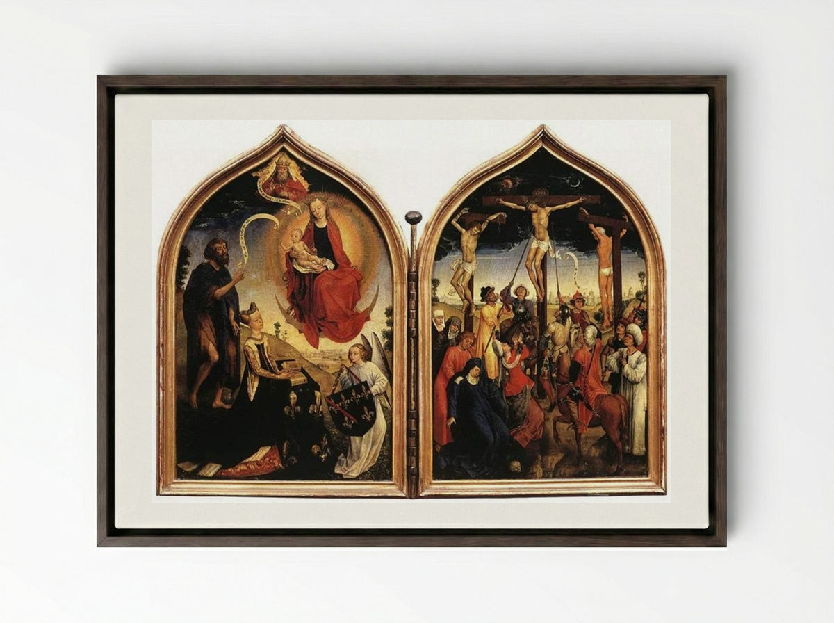 Diptych of Jeanne of France - Rogier van der Weyden - Framed Canvas Dark Wood