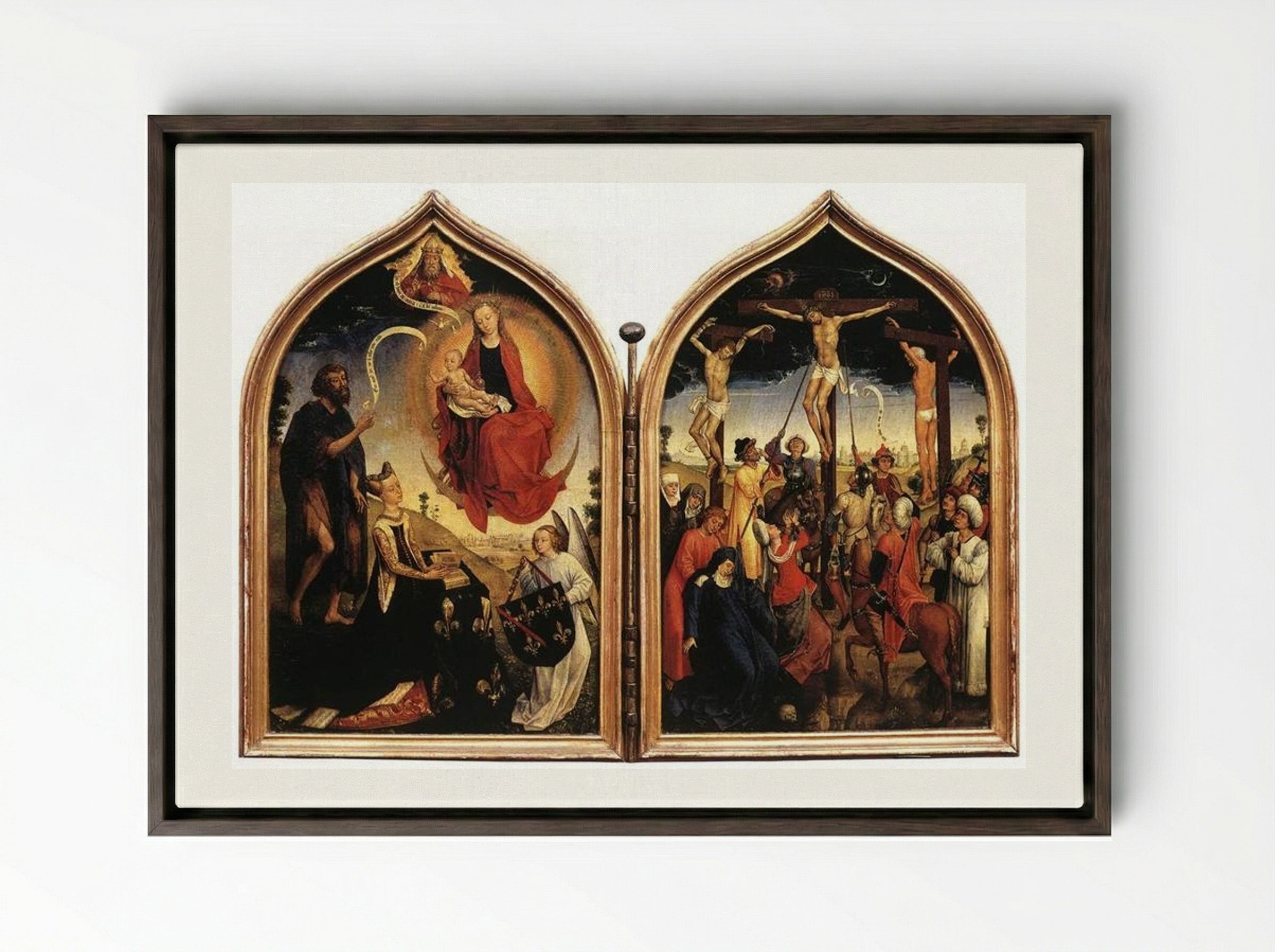 Diptych of Jeanne of France - Rogier van der Weyden - Framed Canvas Dark Wood