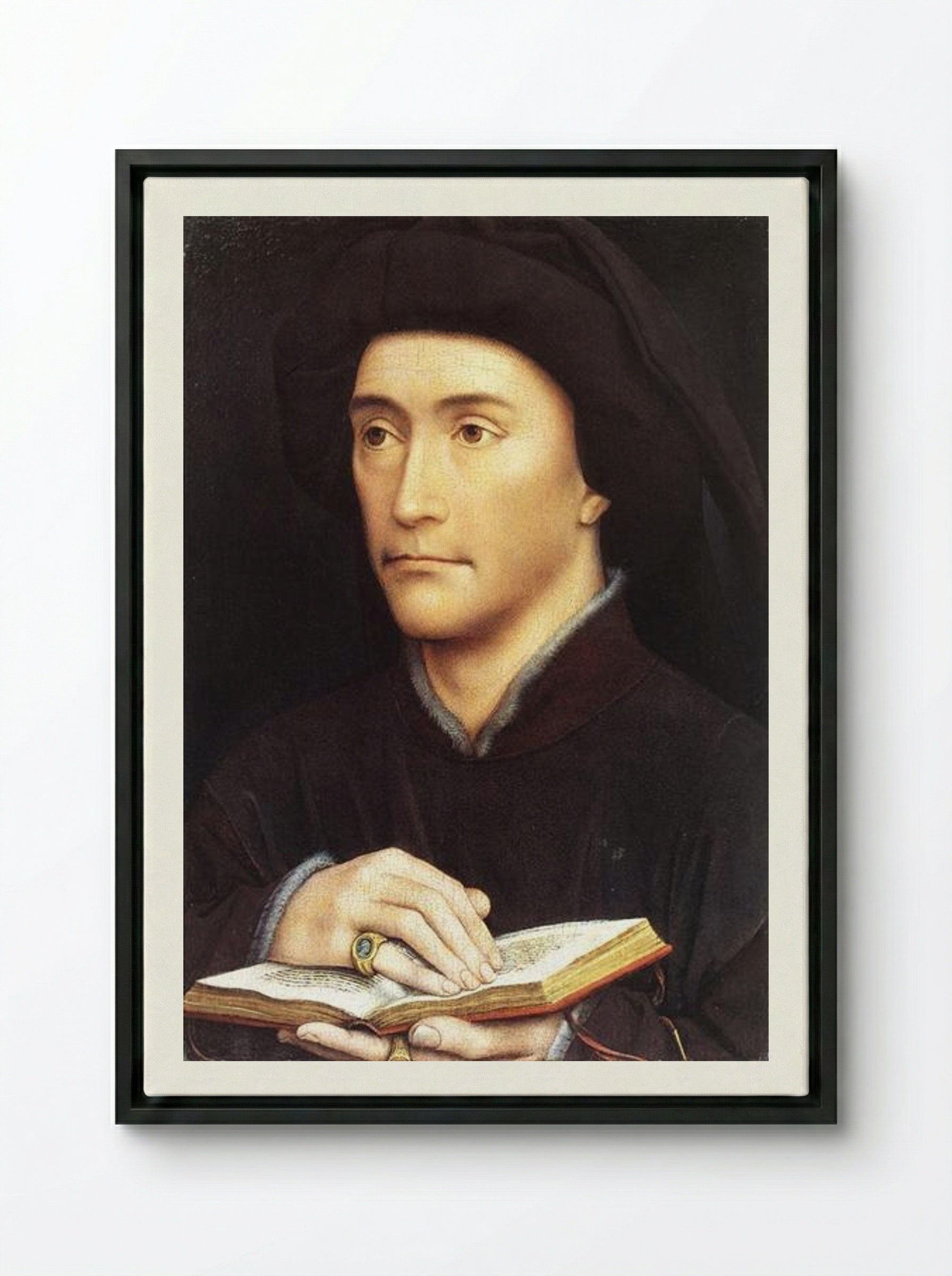 Portrait of a Man with a Book - Rogier van der Weyden - Framed Canvas Black
