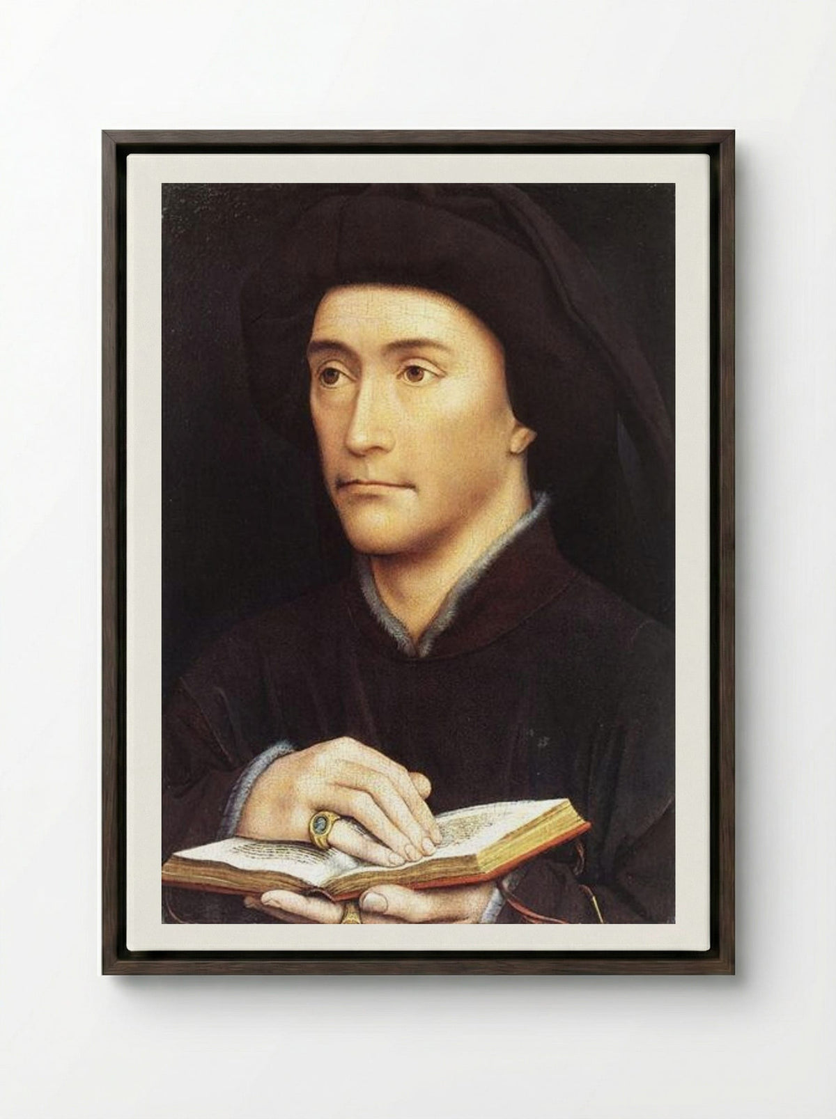 Portrait of a Man with a Book - Rogier van der Weyden - Framed Canvas Dark Wood