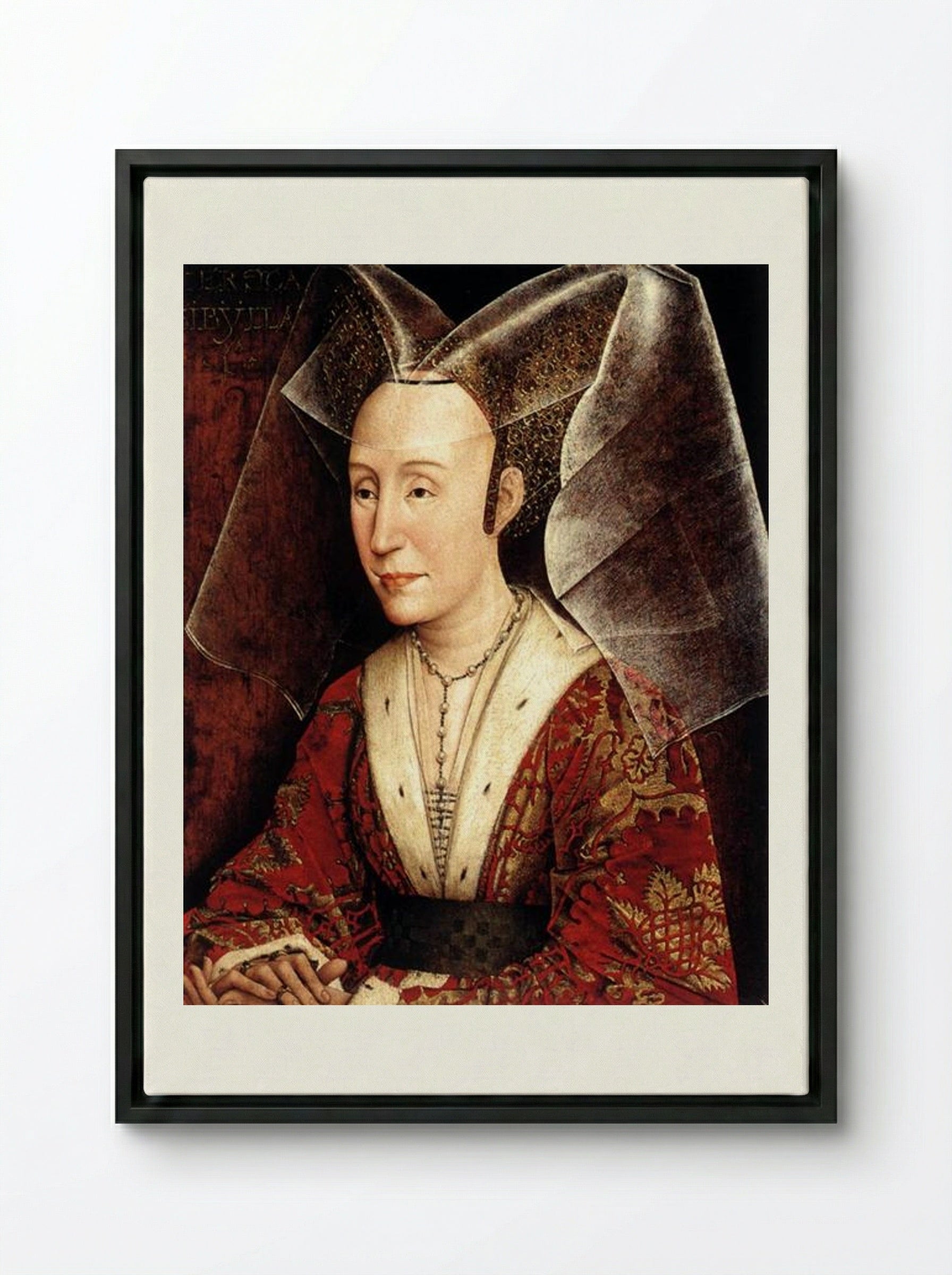 Portrait of Isabella of Portugal - Rogier van der Weyden - Framed Canvas Black