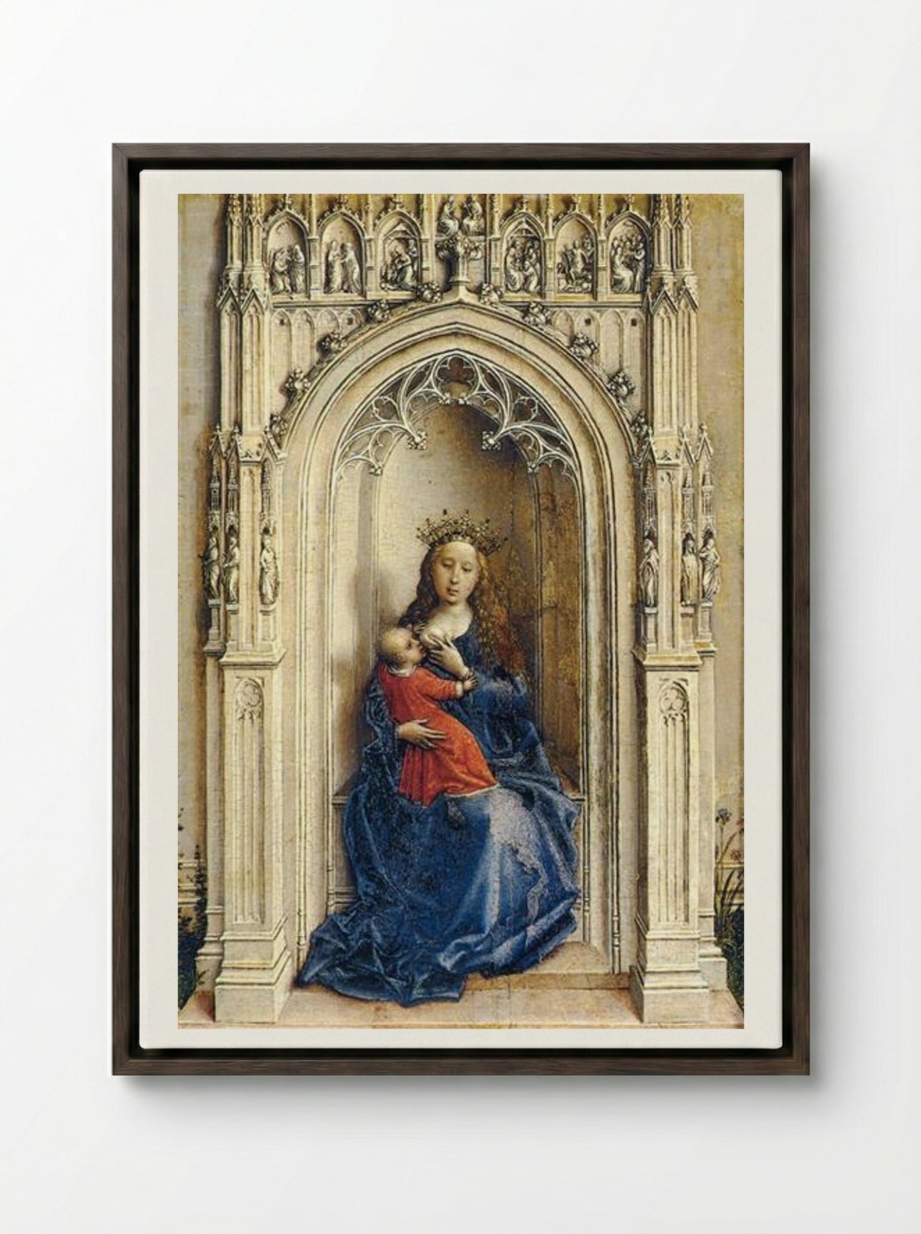 Virgin and Child - Rogier van der Weyden - Framed Canvas Dark Wood