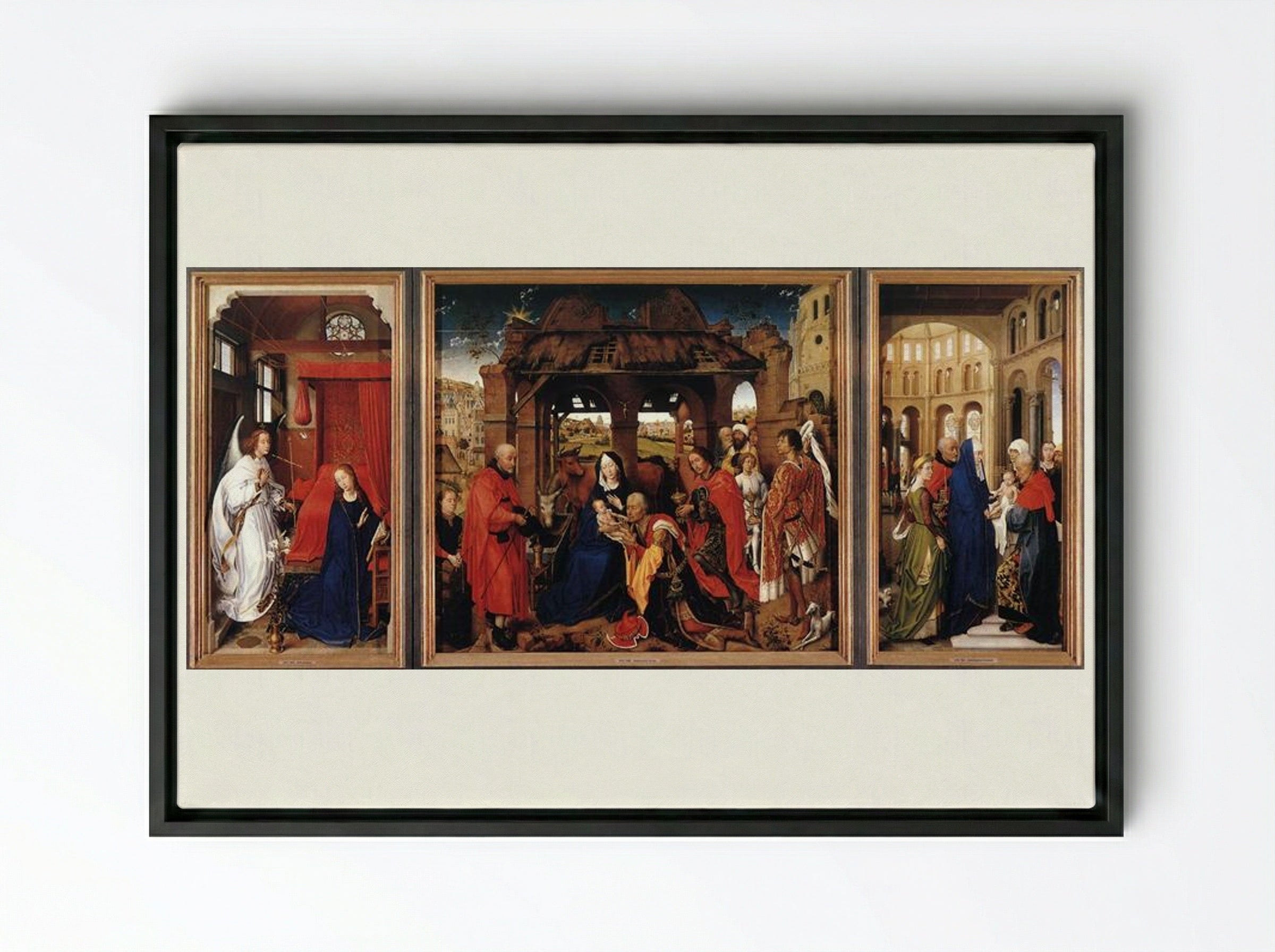 Saint Columba Altarpiece - Rogier van der Weyden - Framed Canvas Black