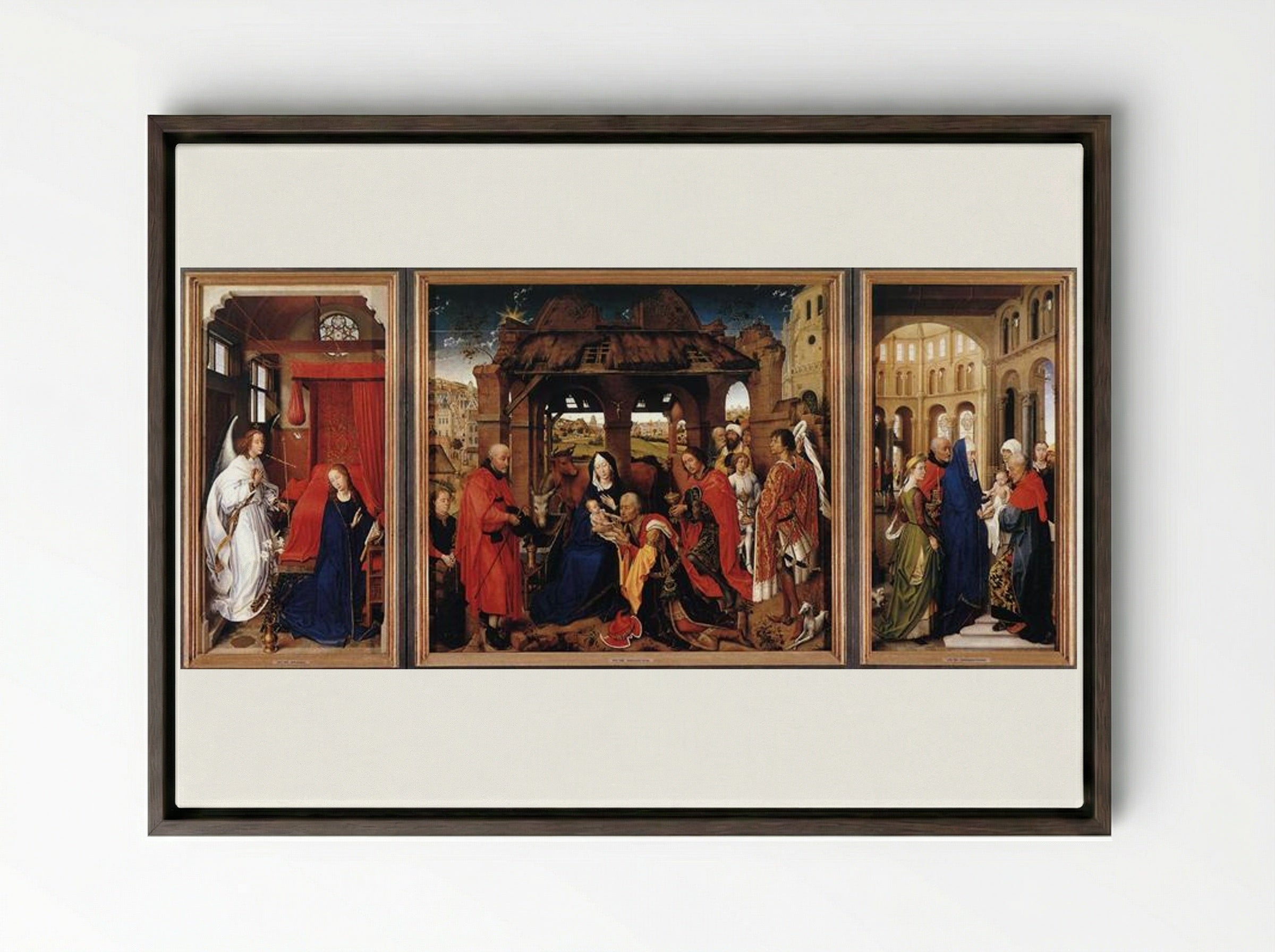 Saint Columba Altarpiece - Rogier van der Weyden - Framed Canvas Dark Wood