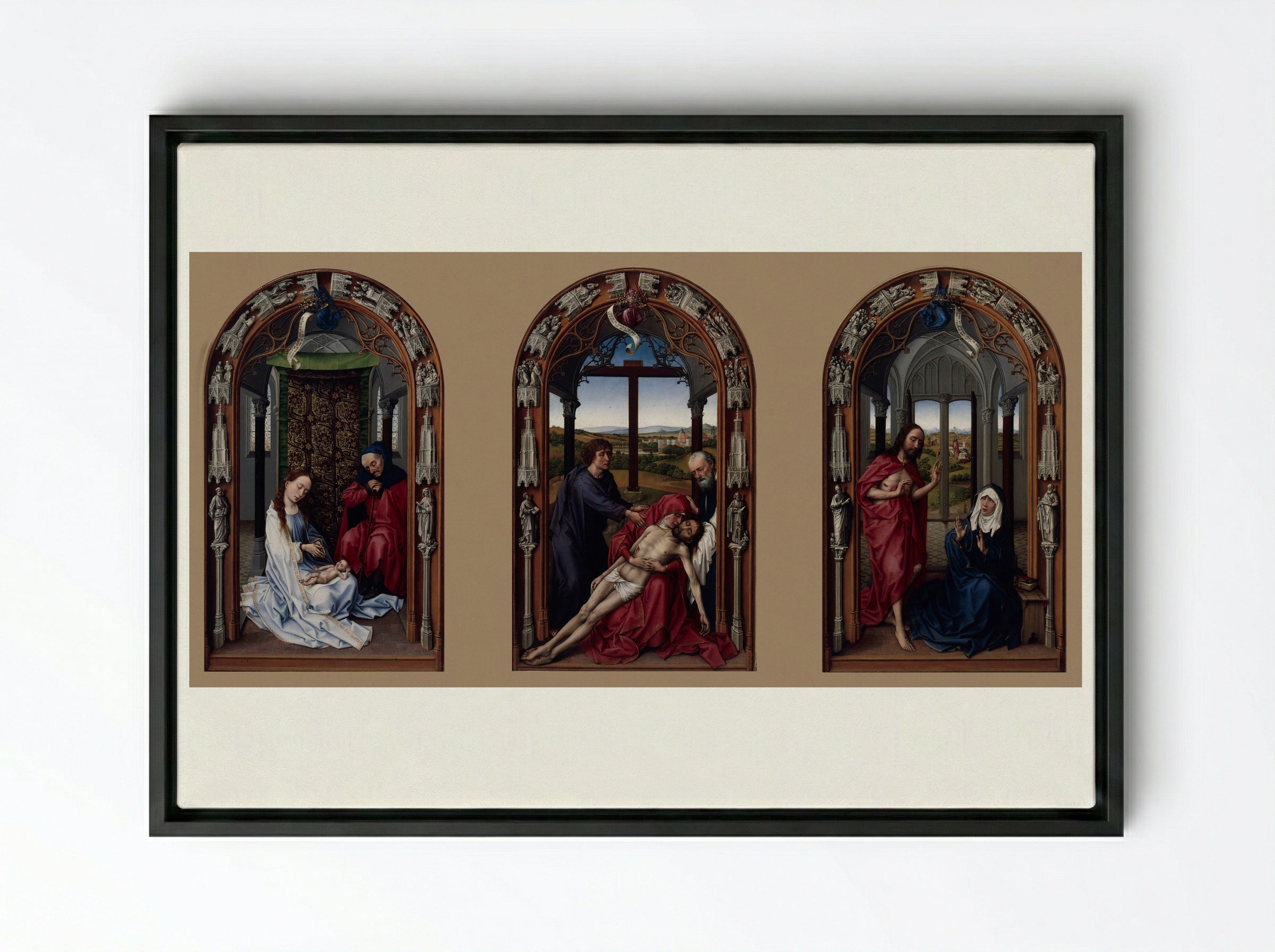 Miraflores Altarpiece - Rogier van der Weyden - Framed Canvas Black