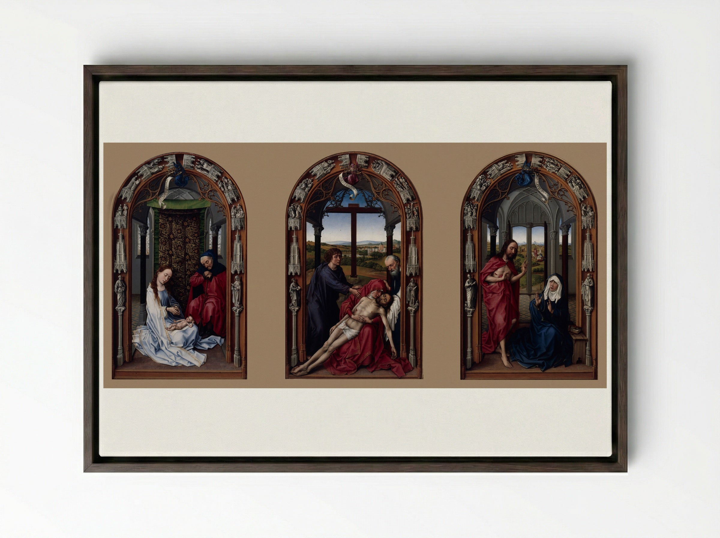 Miraflores Altarpiece - Rogier van der Weyden - Framed Canvas Dark Wood