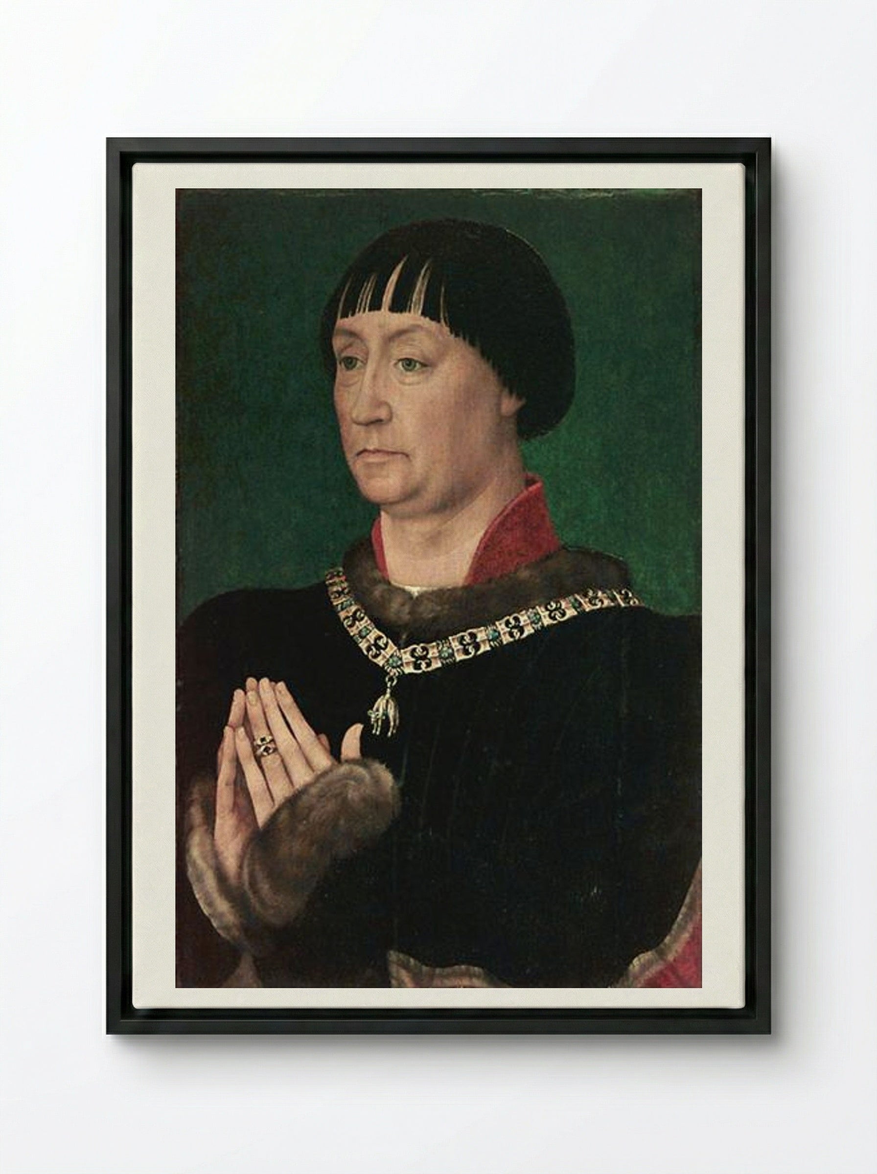 Portrait of Jean le Belliqueux - Rogier van der Weyden - Framed Canvas Black