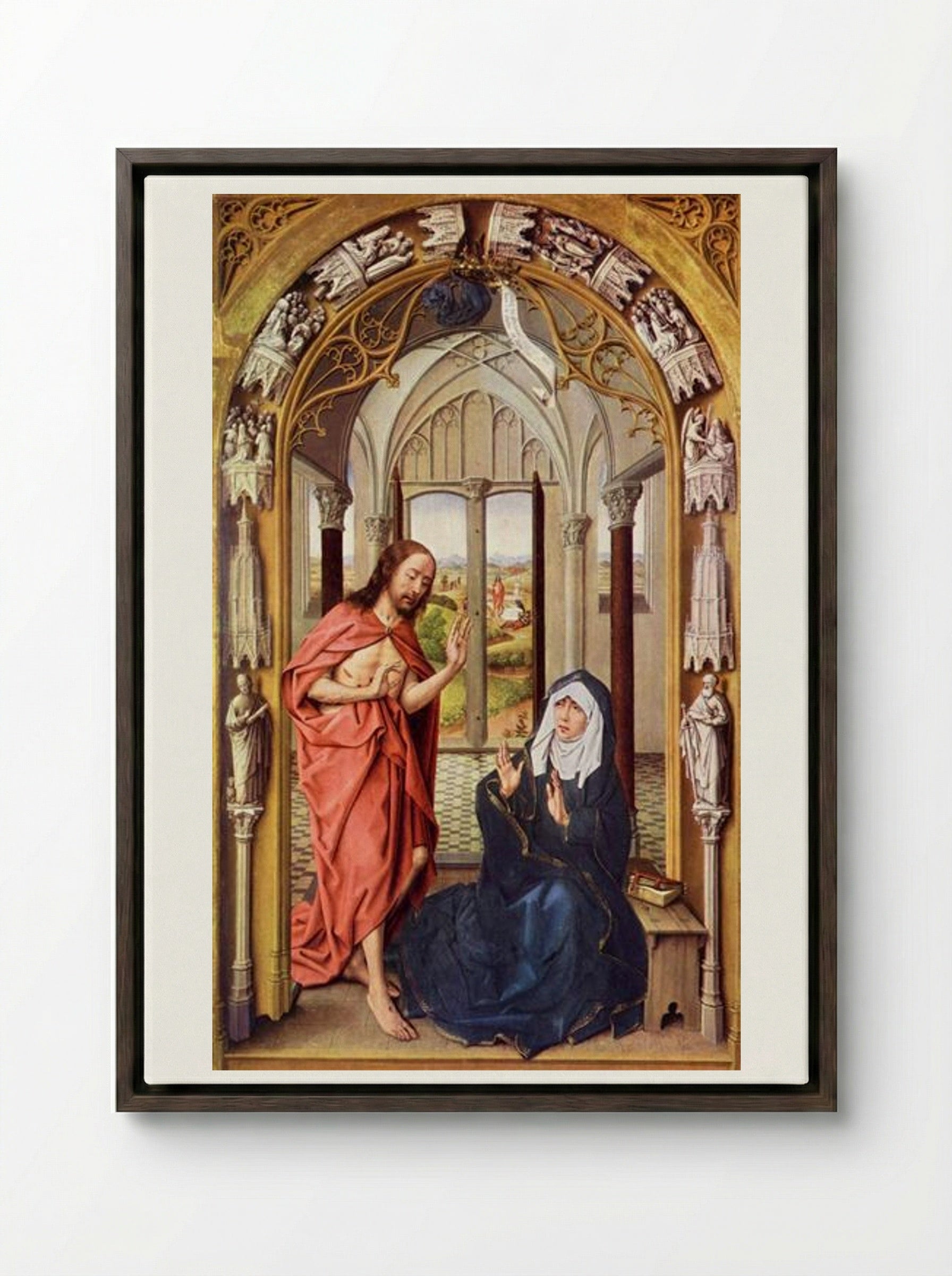 Christ Appearing to His Mother - Rogier van der Weyden - Framed Canvas Dark Wood