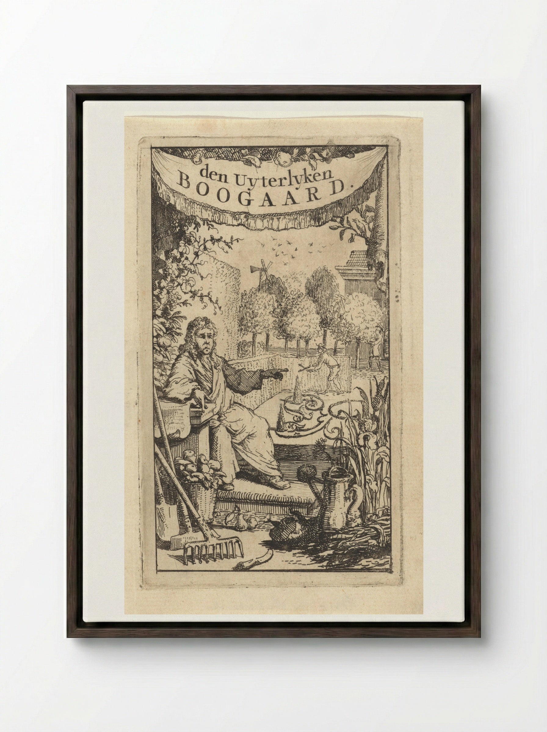 Man in een tuin - Vincent Laurensz. van der Vinne (II) - Framed Canvas Dark Wood