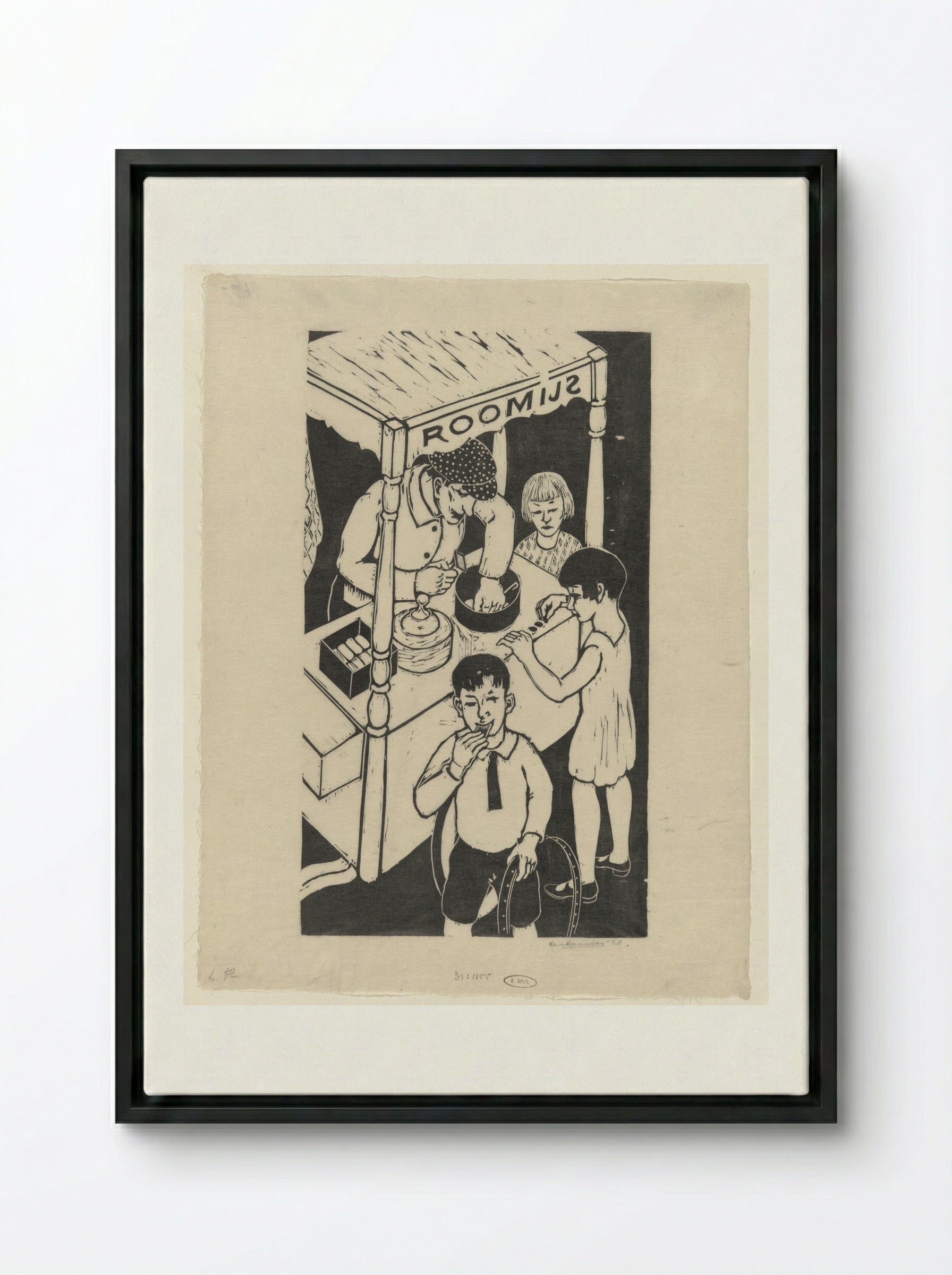 IJskarretje (Ice Cream Cart) - Ger Gerrits - Framed Canvas Black