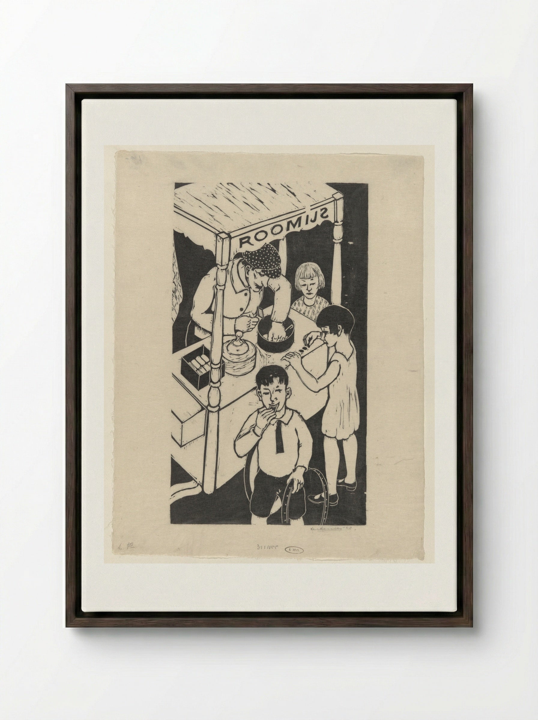 IJskarretje (Ice Cream Cart) - Ger Gerrits - Framed Canvas Dark Wood