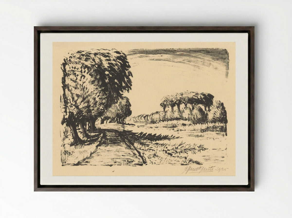 Onverharde weg met bomen langs water - Ger Gerrits - Framed Canvas Dark Wood
