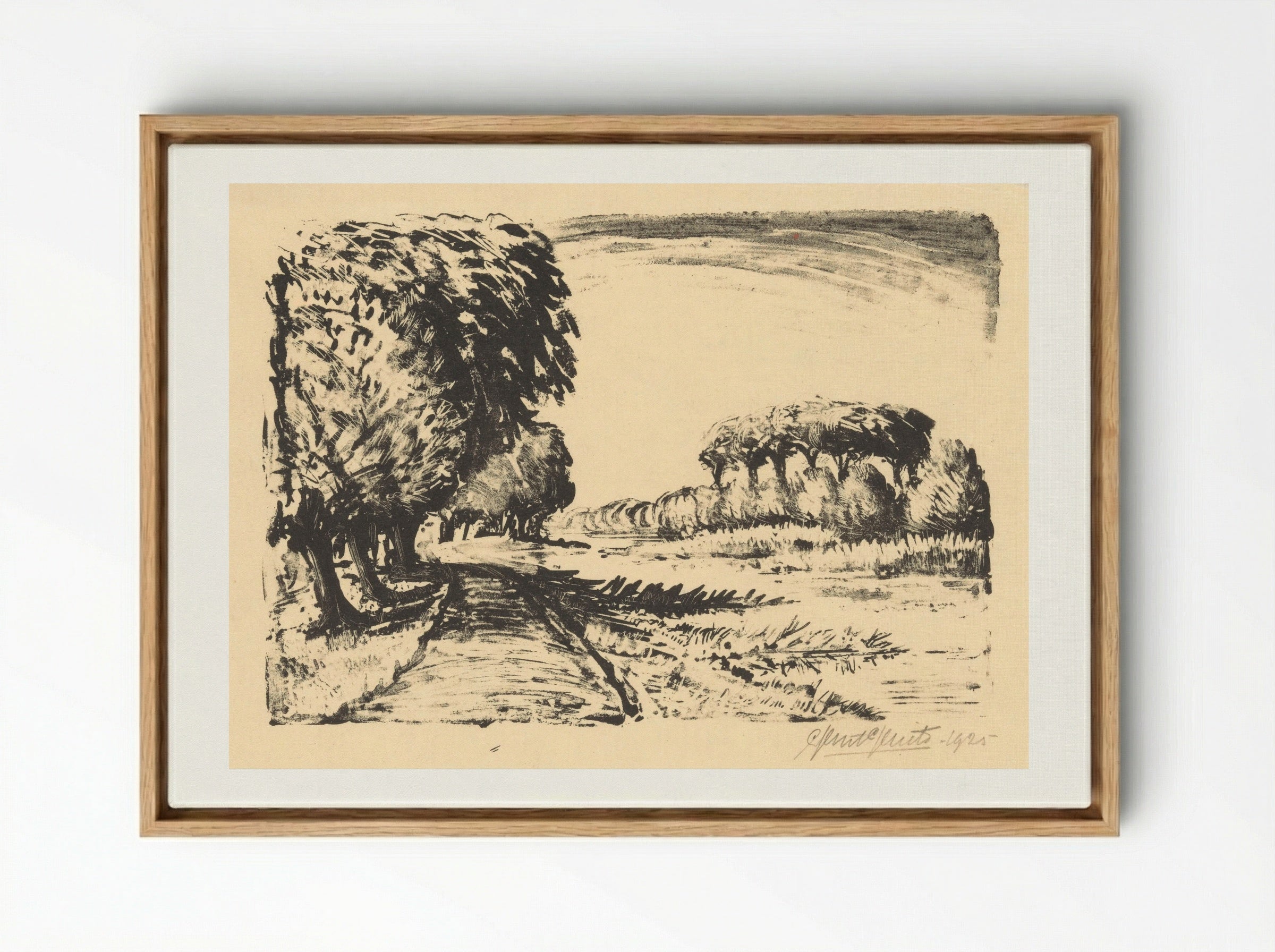 Onverharde weg met bomen langs water - Ger Gerrits - Framed Canvas Wood