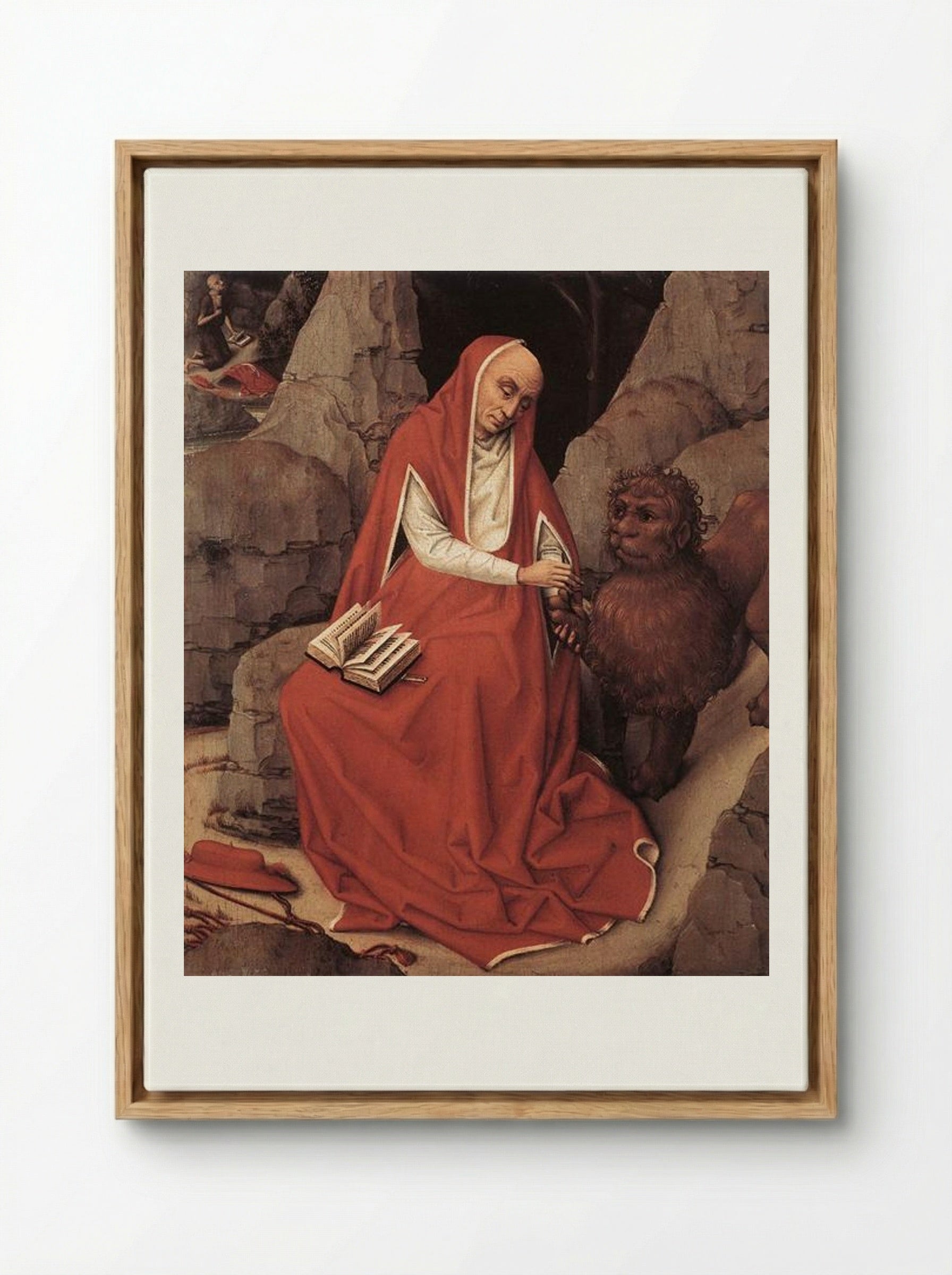 Saint Jerome and the Lion - Rogier van der Weyden - Framed Canvas Wood
