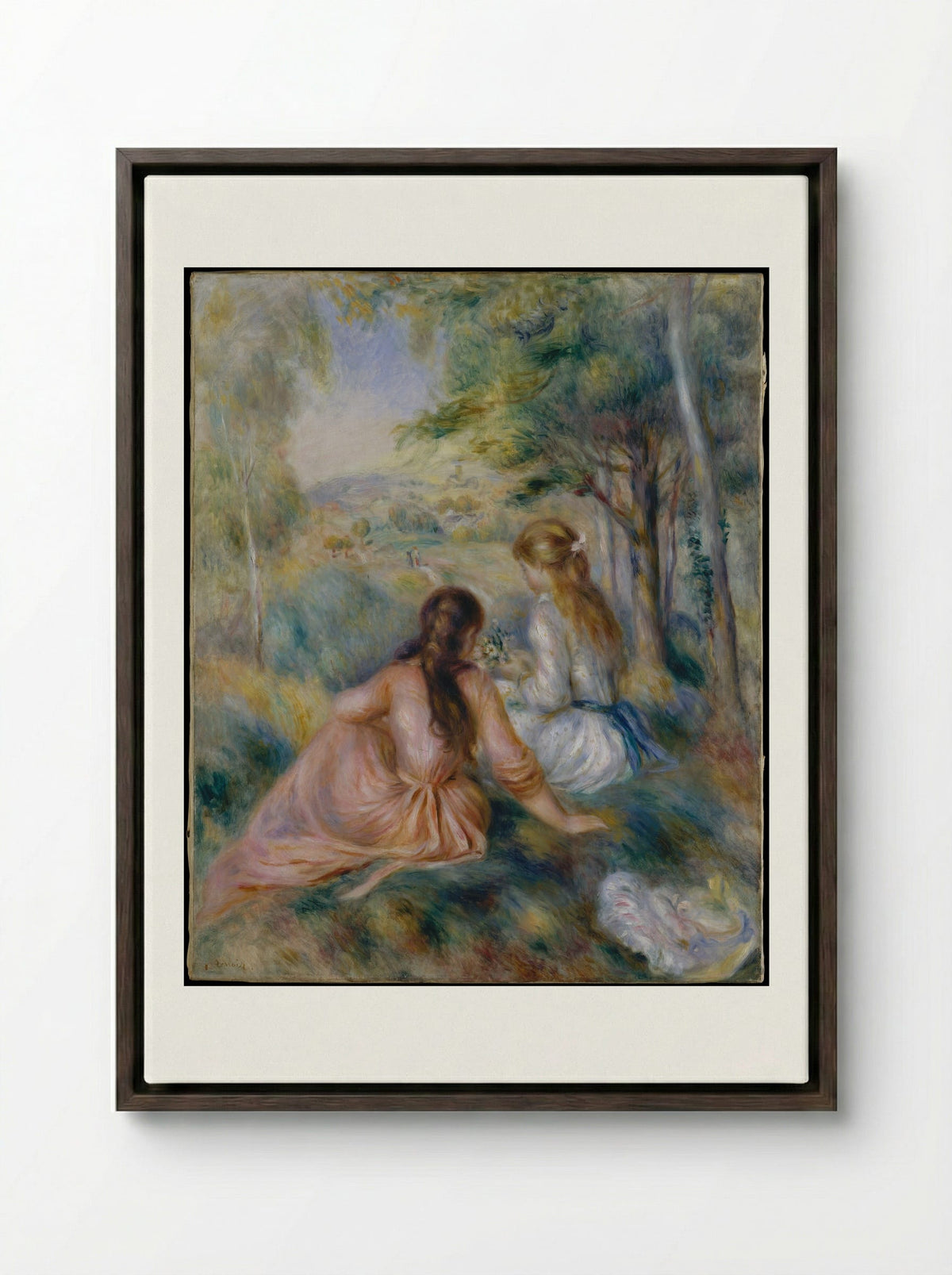 In the Meadow - Auguste Renoir - Framed Canvas Dark Wood