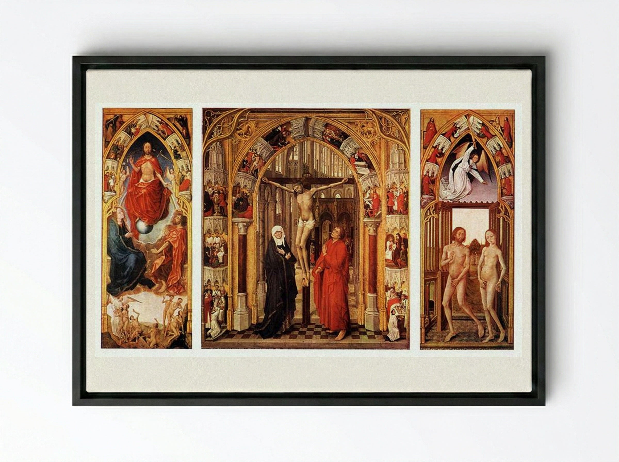 Triptych of the Redemption - Rogier van der Weyden - Framed Canvas Black