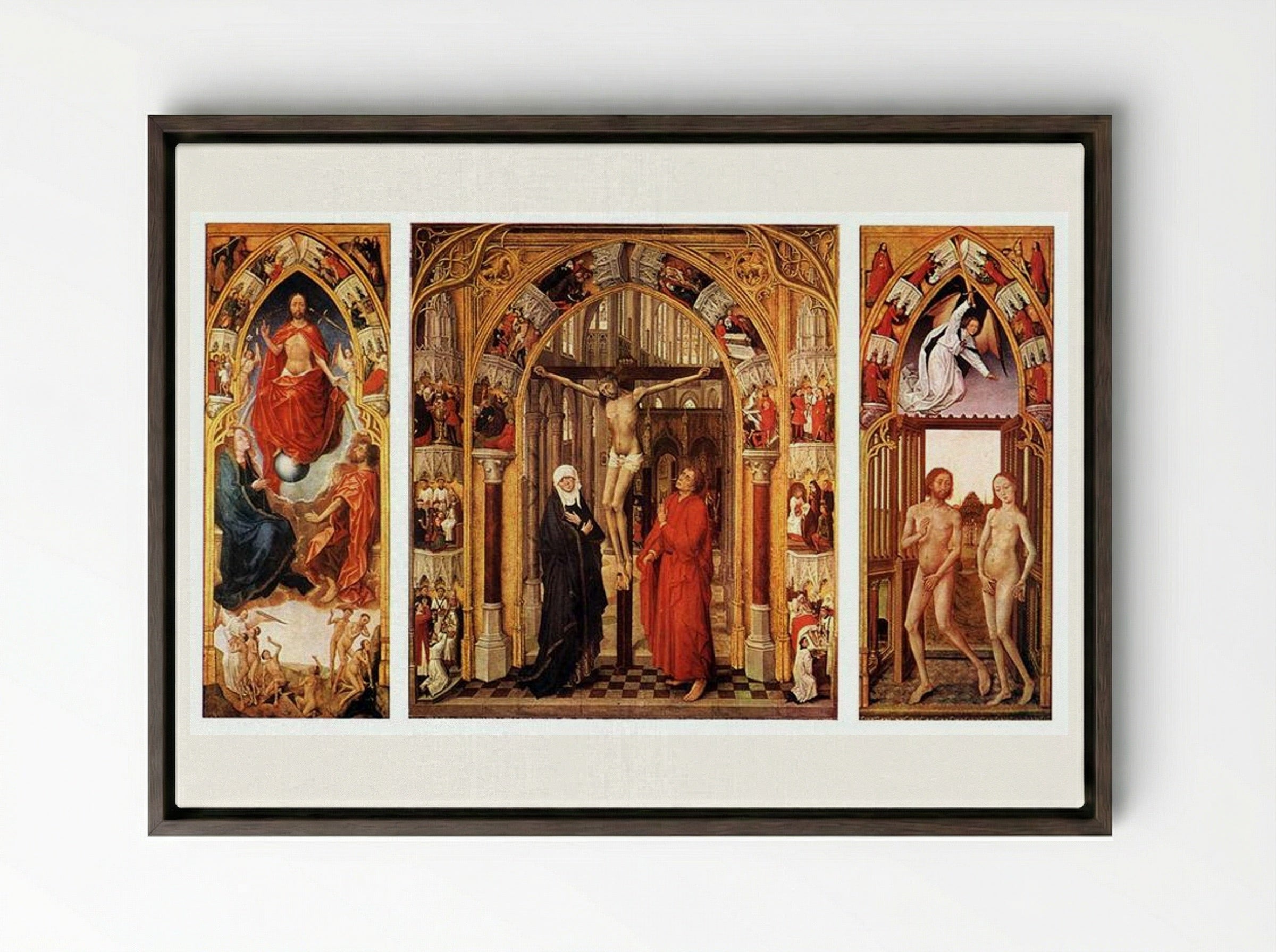 Triptych of the Redemption - Rogier van der Weyden - Framed Canvas Dark Wood