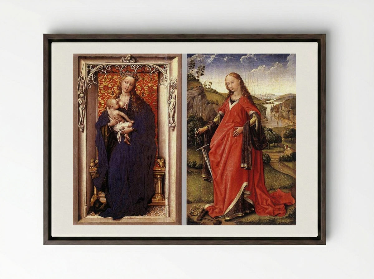 Various Altarpieces - Rogier van der Weyden - Framed Canvas Dark Wood
