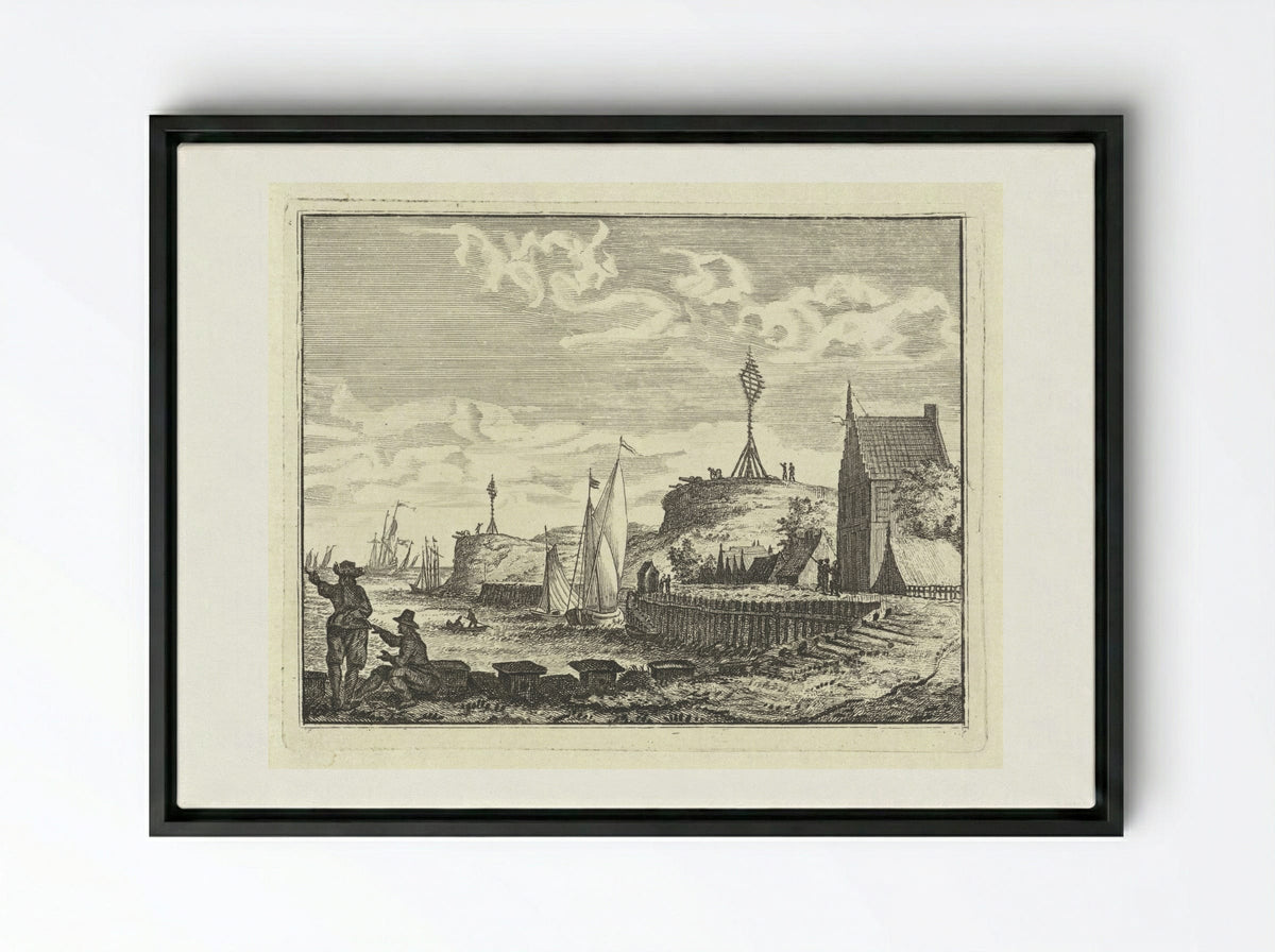 Kust met uitkijkpost - Vincent Laurensz. van der Vinne (II) - Framed Canvas Black