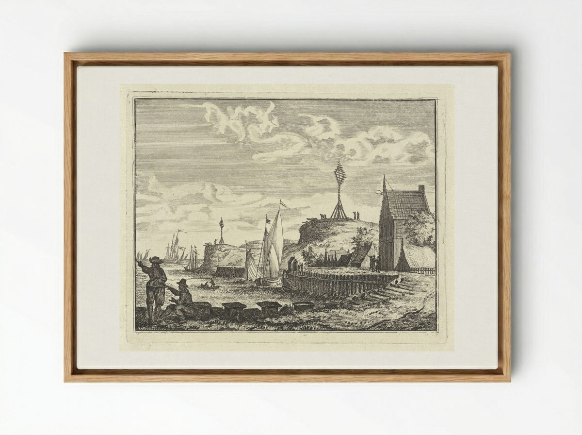 Kust met uitkijkpost - Vincent Laurensz. van der Vinne (II) - Framed Canvas Wood