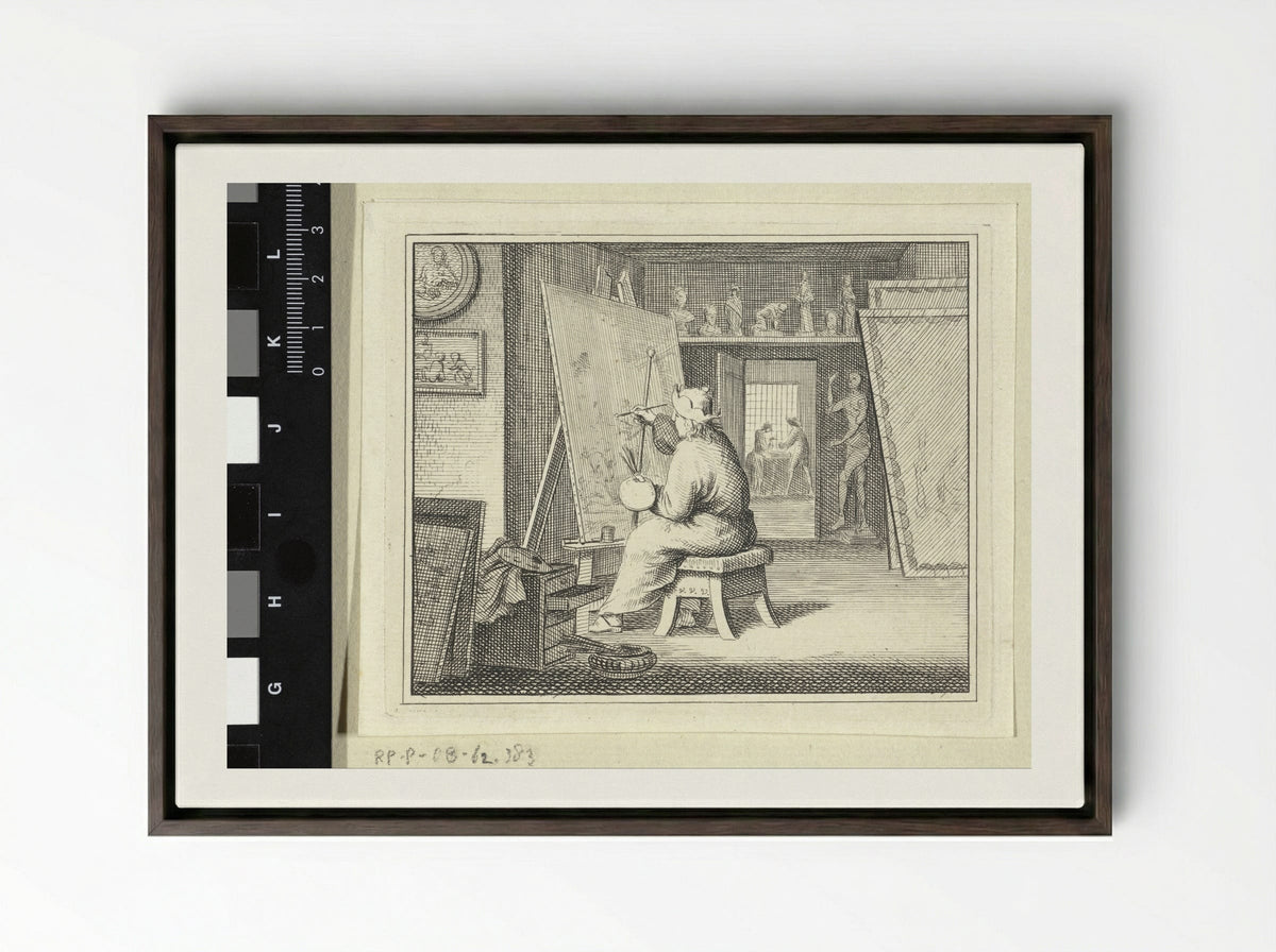 Schilder in zijn atelier - Vincent Laurensz. van der Vinne (II) - Framed Canvas Dark Wood