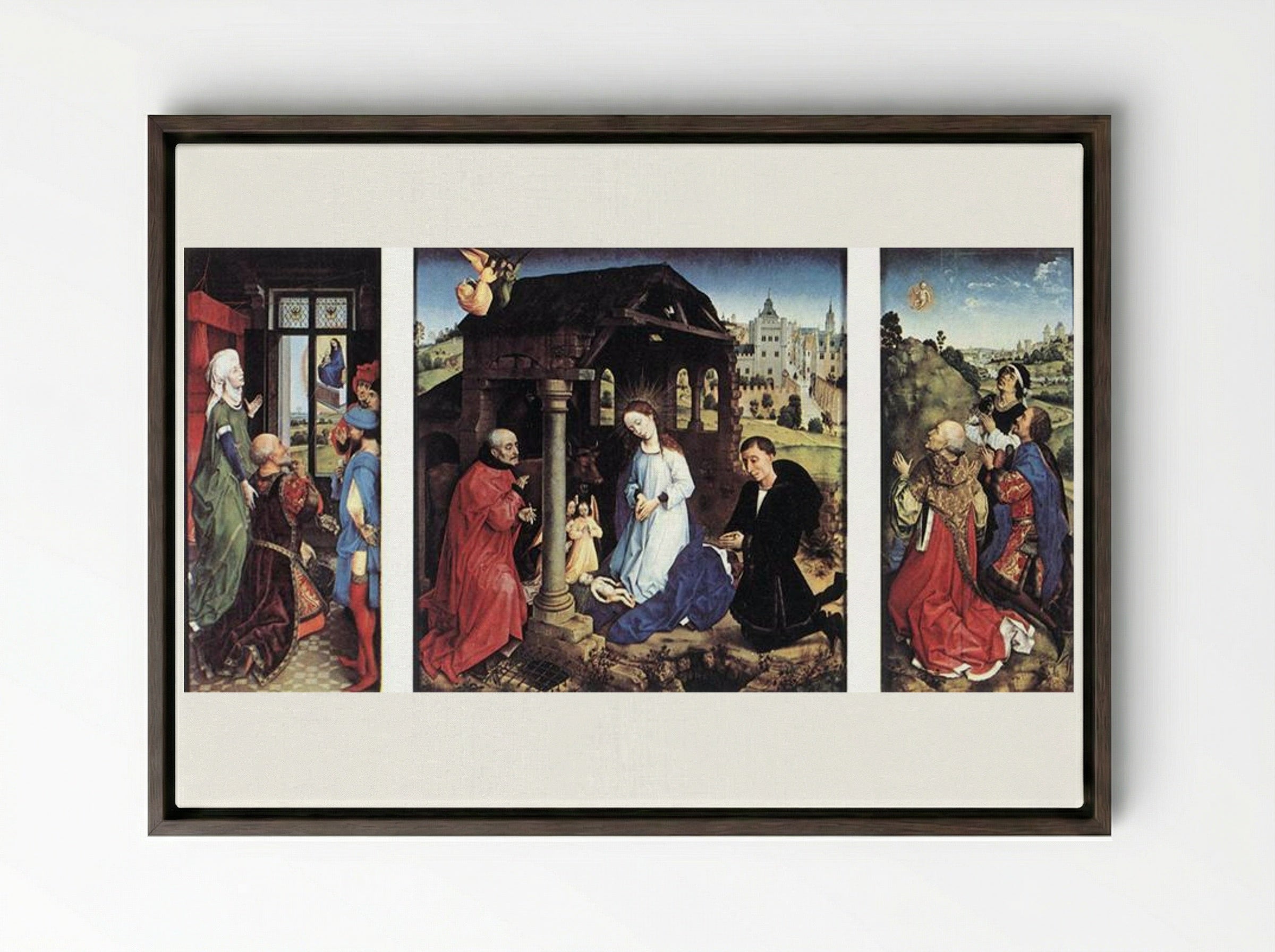 Pierre Bladelin Triptych - Rogier van der Weyden - Framed Canvas Dark Wood