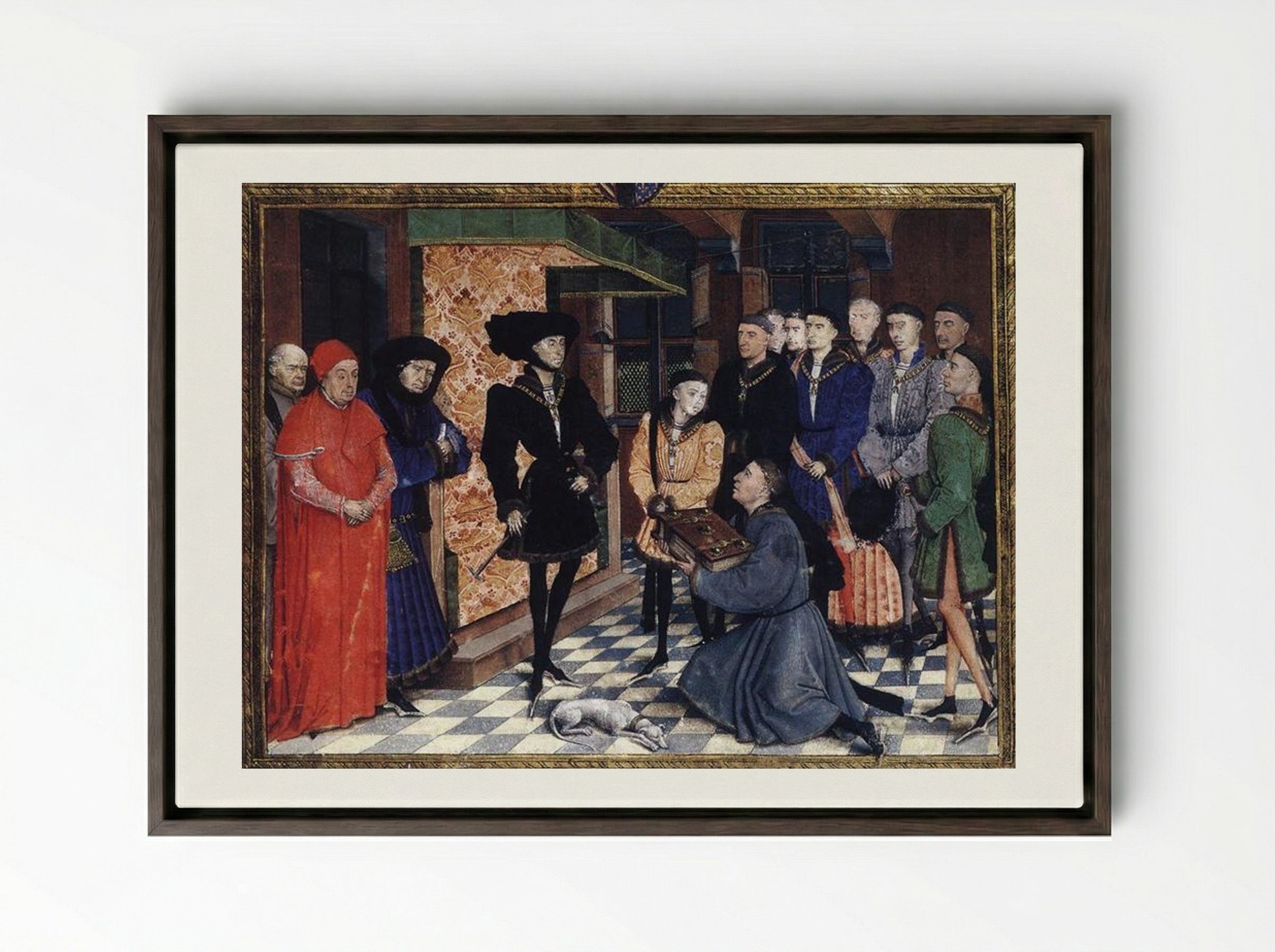 Miniature from the first page of the Chroniques de Hainaut - Rogier van der Weyden - Framed Canvas Dark Wood