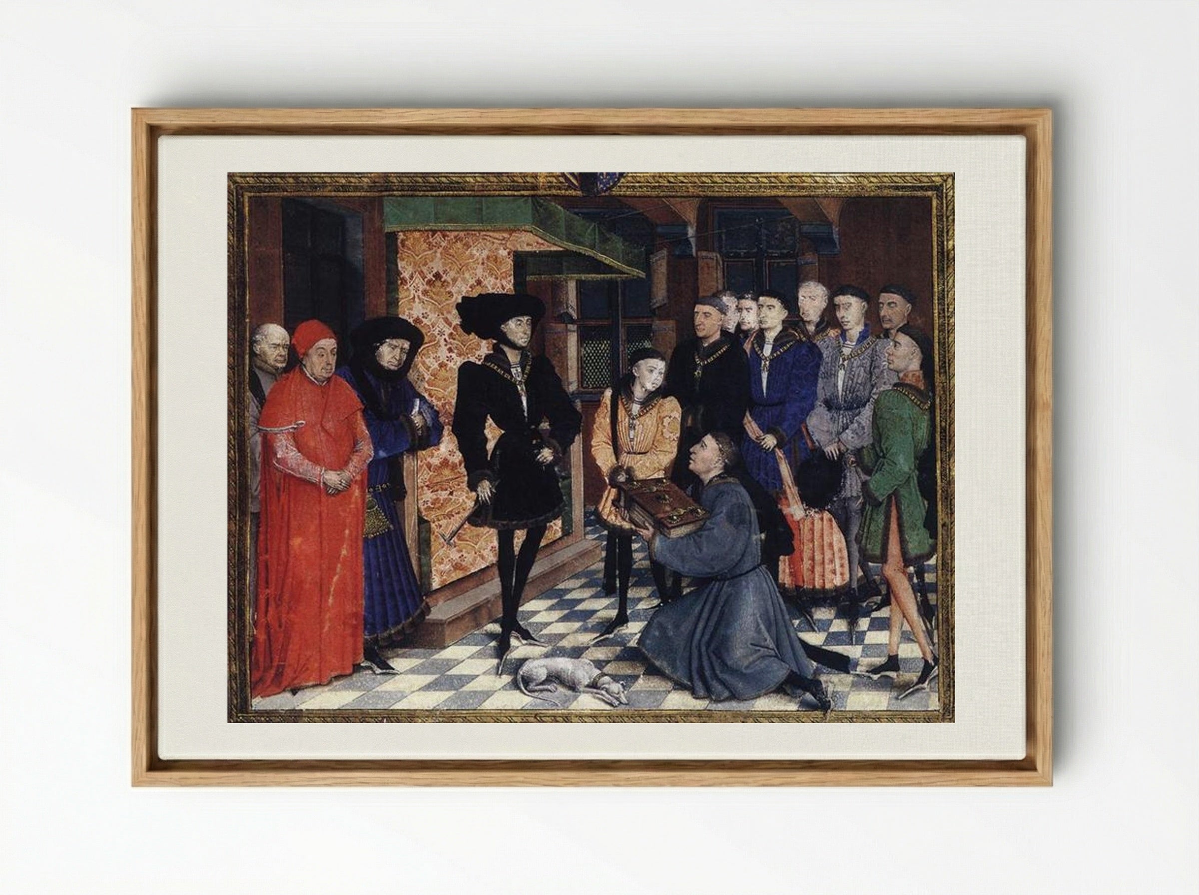 Miniature from the first page of the Chroniques de Hainaut - Rogier van der Weyden - Framed Canvas Wood