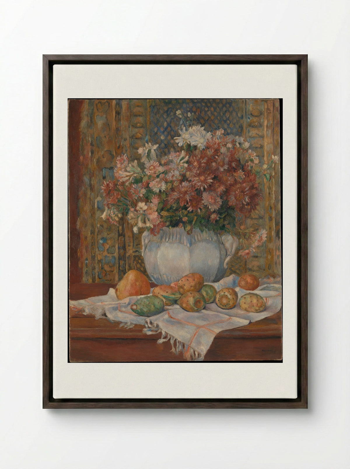 Still Life with Flowers and Prickly Pears - Auguste Renoir - Framed Canvas Dark Wood