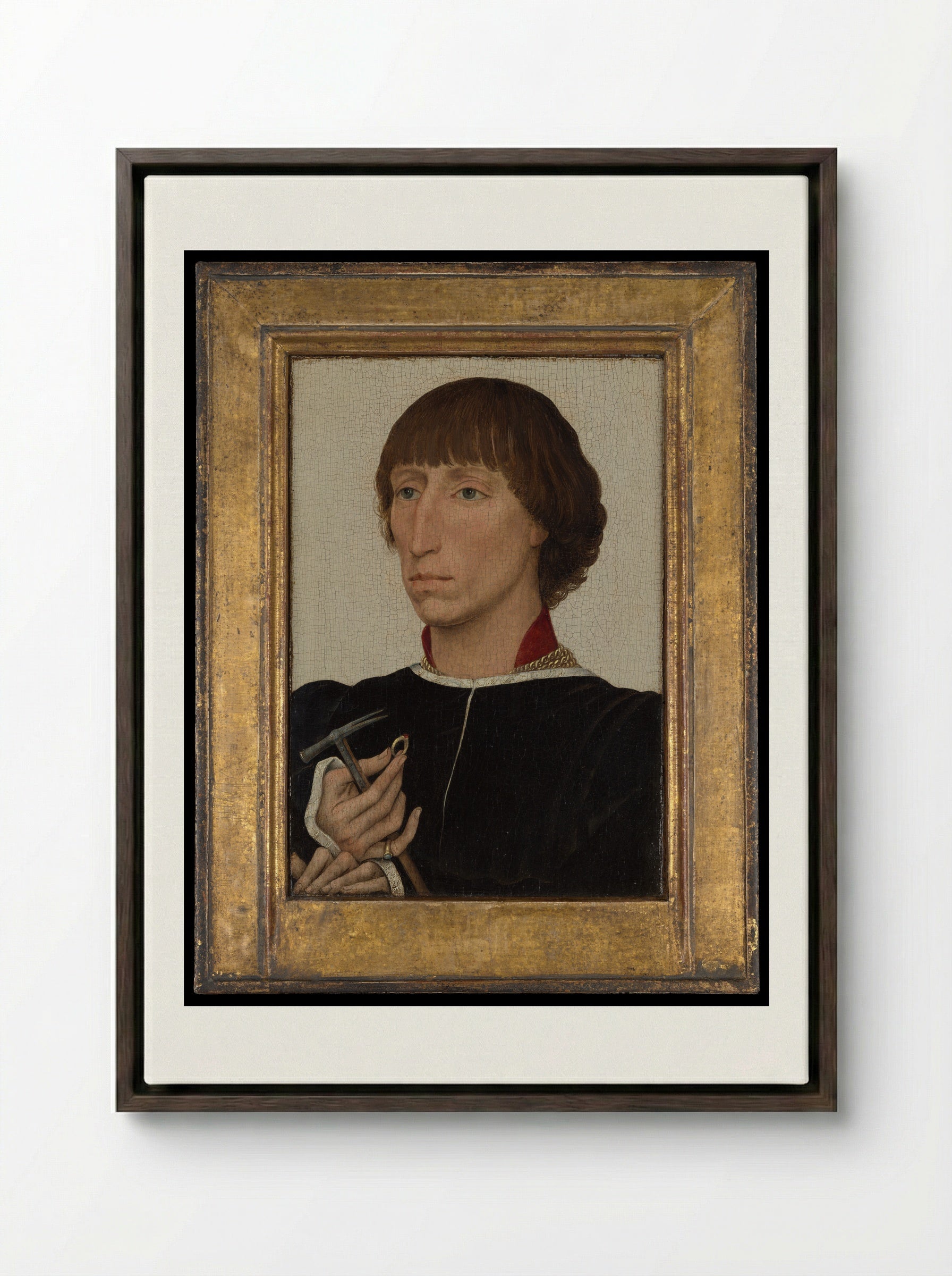 Portrait of Francesco d'Este - Rogier van der Weyden - Framed Canvas Dark Wood