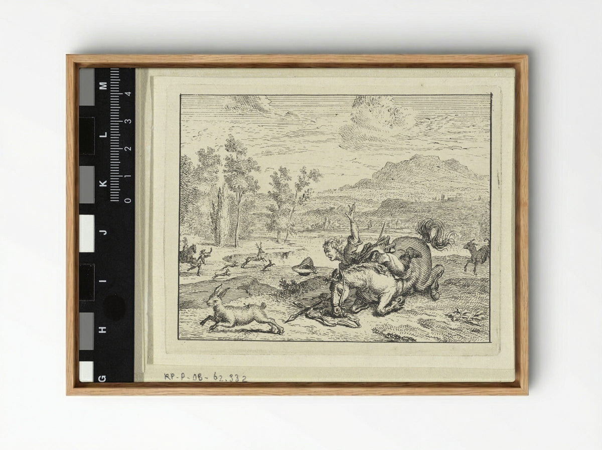 Jager valt van zijn paard (Hunter Falling from his Horse) - Vincent Laurensz. van der Vinne (II) - Framed Canvas Wood