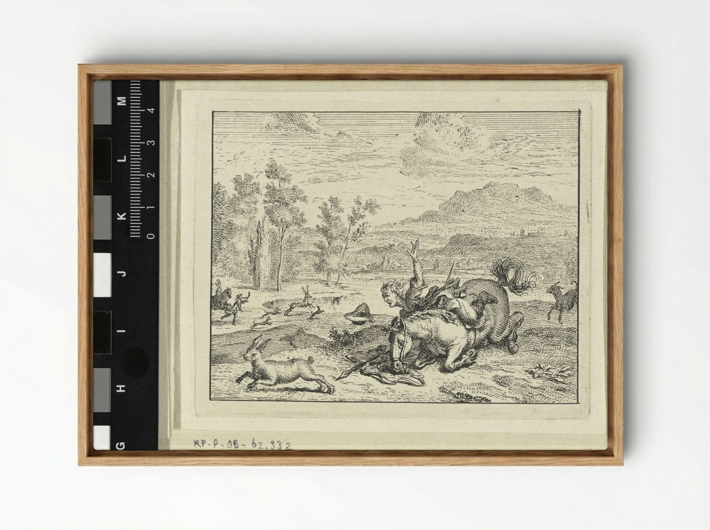 Jager valt van zijn paard (Hunter Falling from his Horse) - Vincent Laurensz. van der Vinne (II) - Framed Canvas Wood