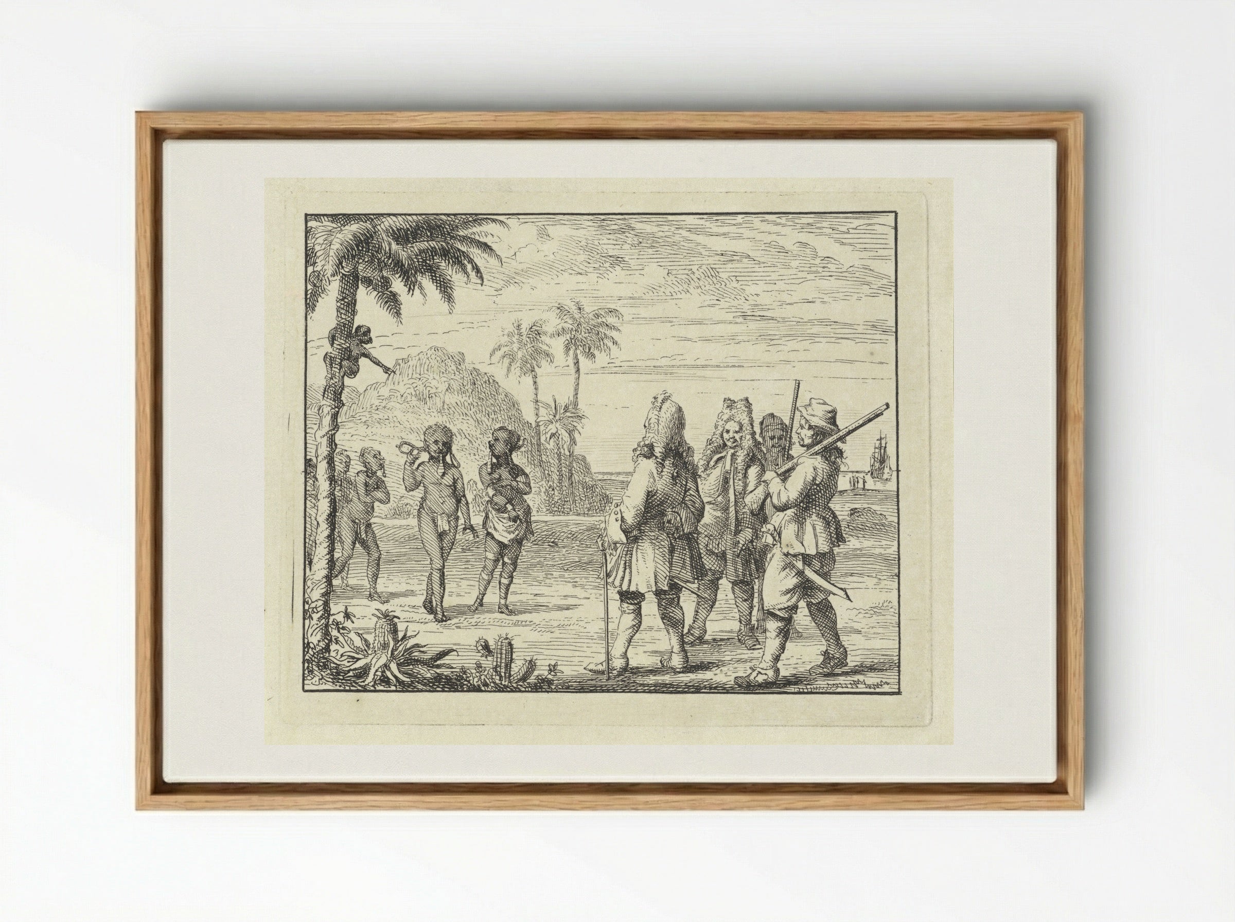 Ontmoeting tussen Afrikanen en Europeanen - Vincent Laurensz. van der Vinne (II) - Framed Canvas Wood