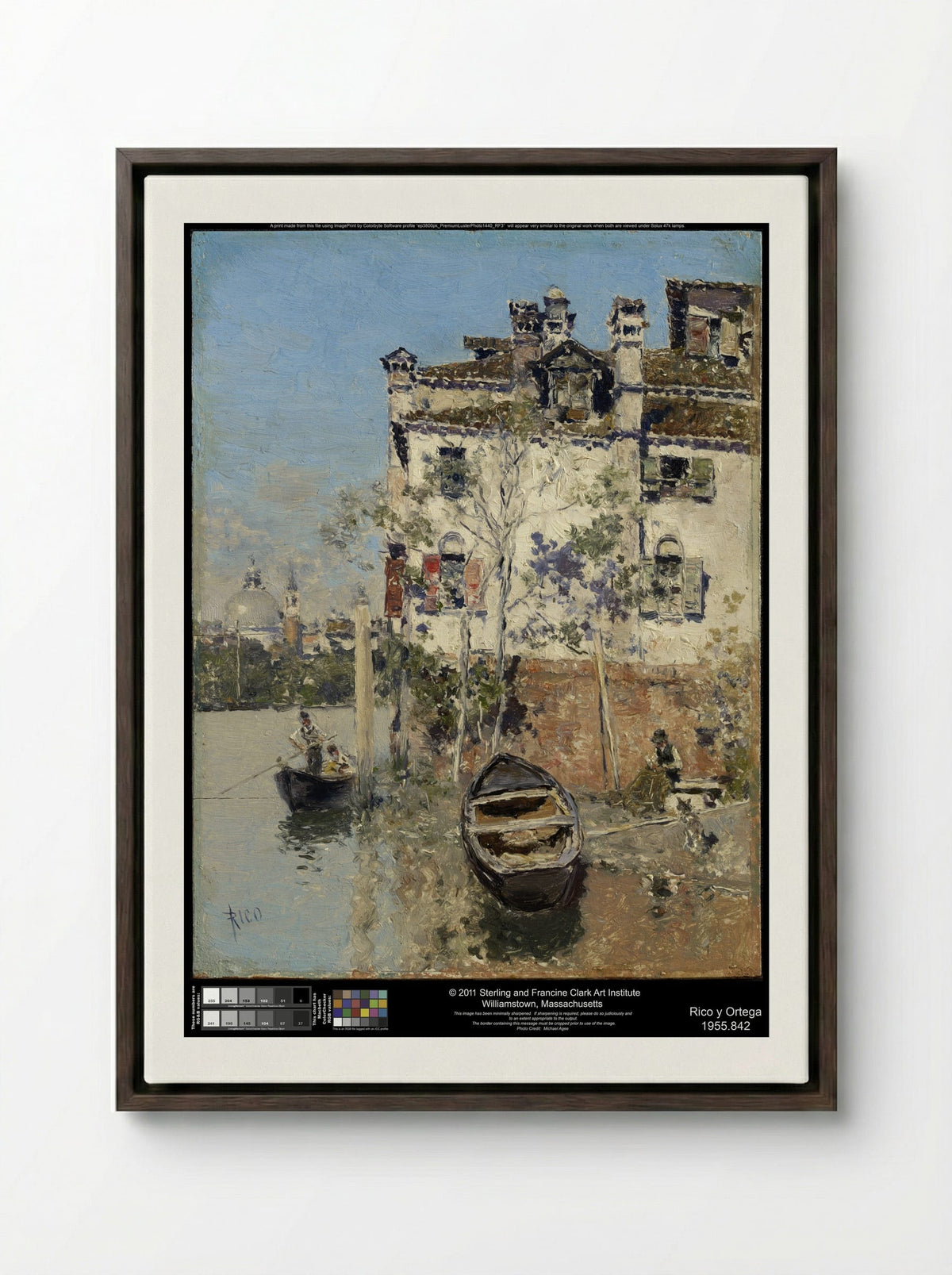 A Canal in Venice - Martín Rico y Ortega - Framed Canvas Dark Wood