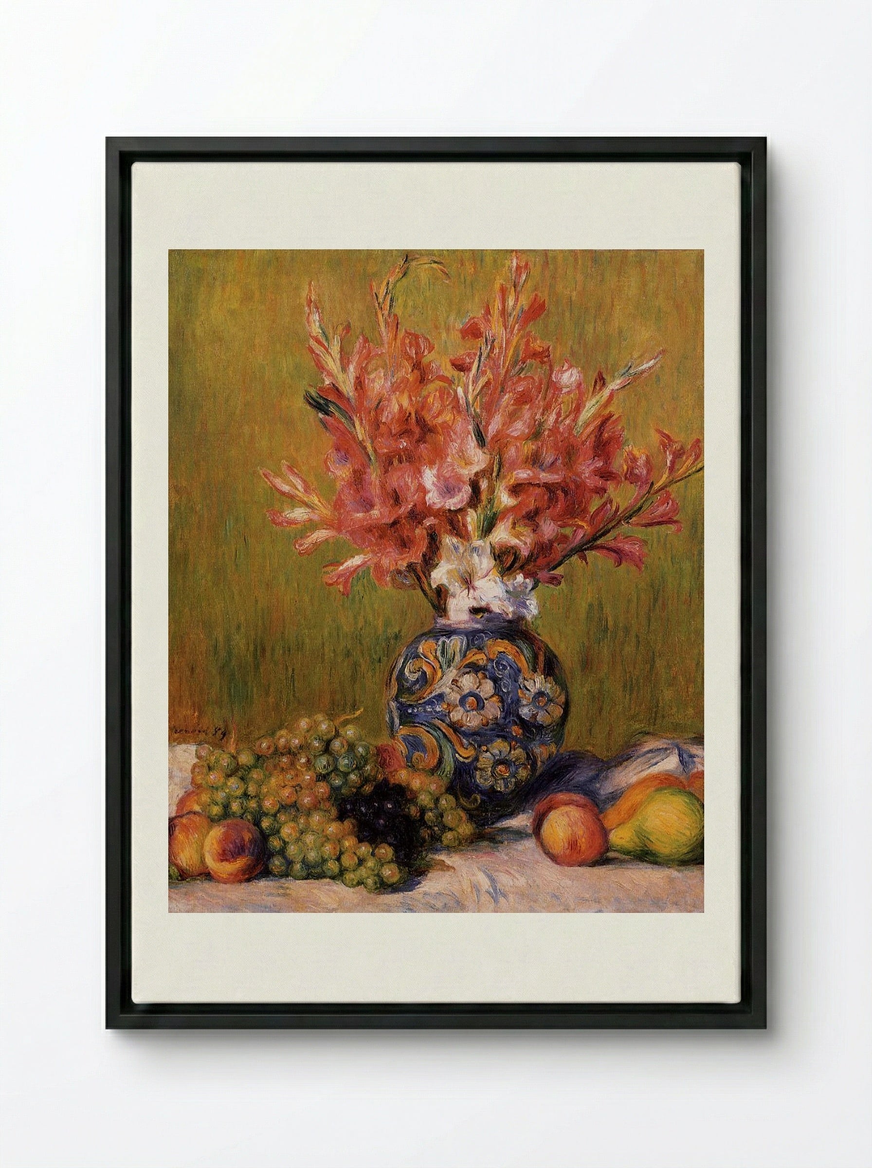 Gladioli in a Vase - Auguste Renoir - Framed Canvas Black