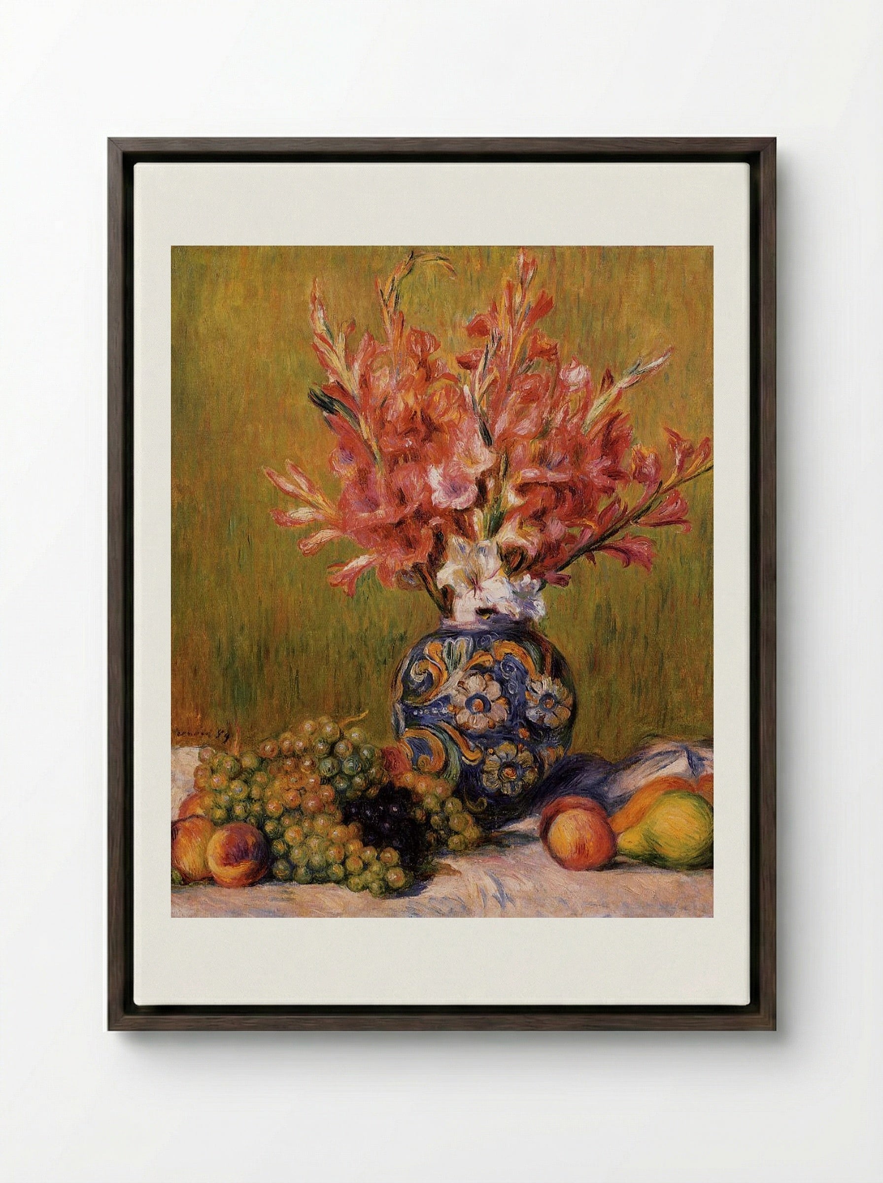Gladioli in a Vase - Auguste Renoir - Framed Canvas Dark Wood