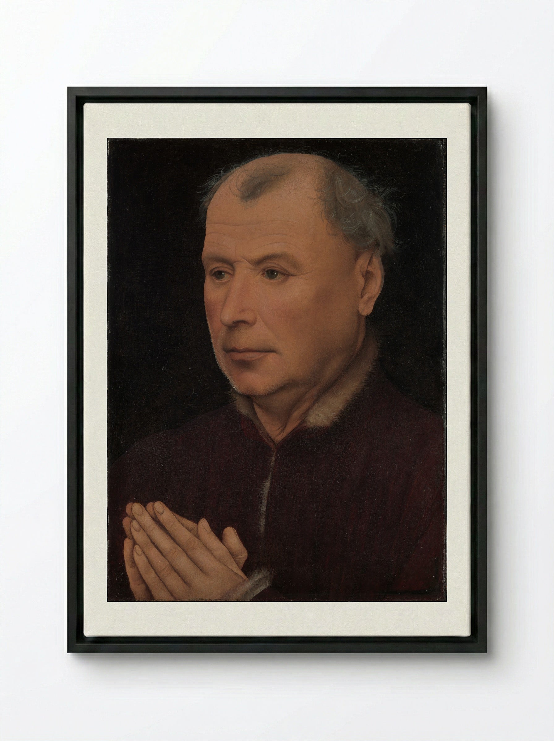 Man in Prayer - Rogier van der Weyden - Framed Canvas Black