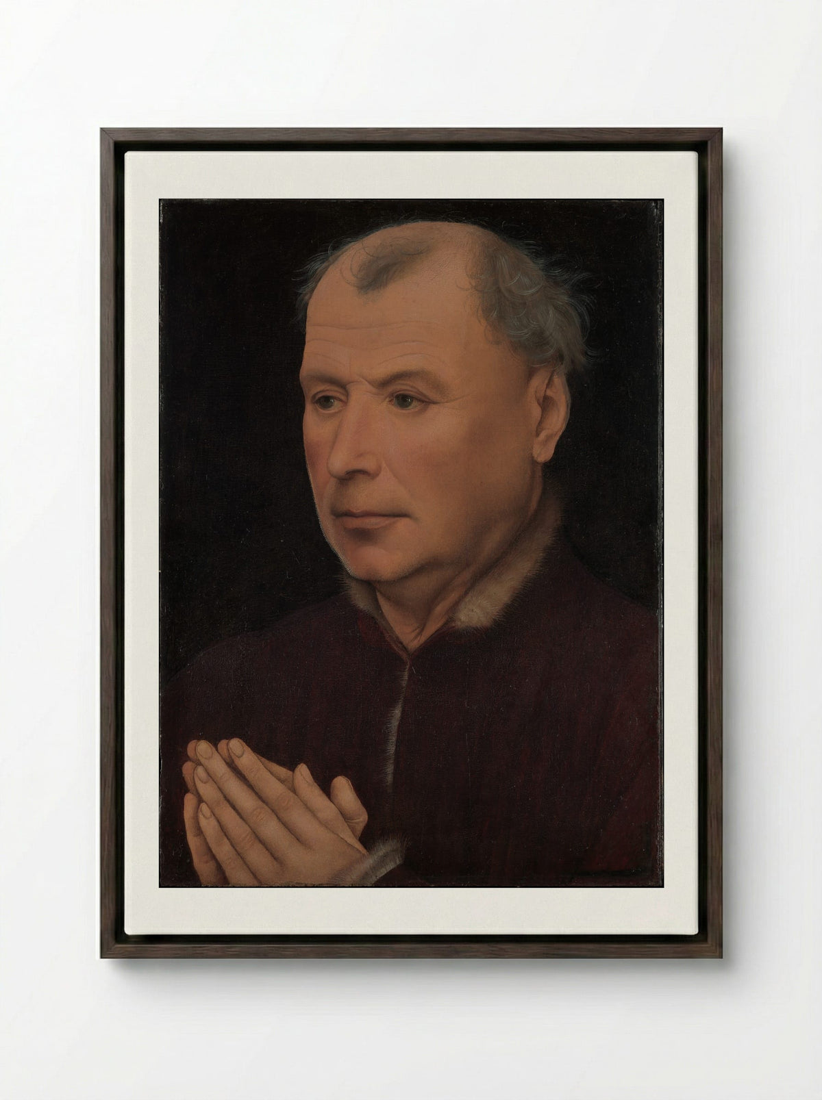 Man in Prayer - Rogier van der Weyden - Framed Canvas Dark Wood