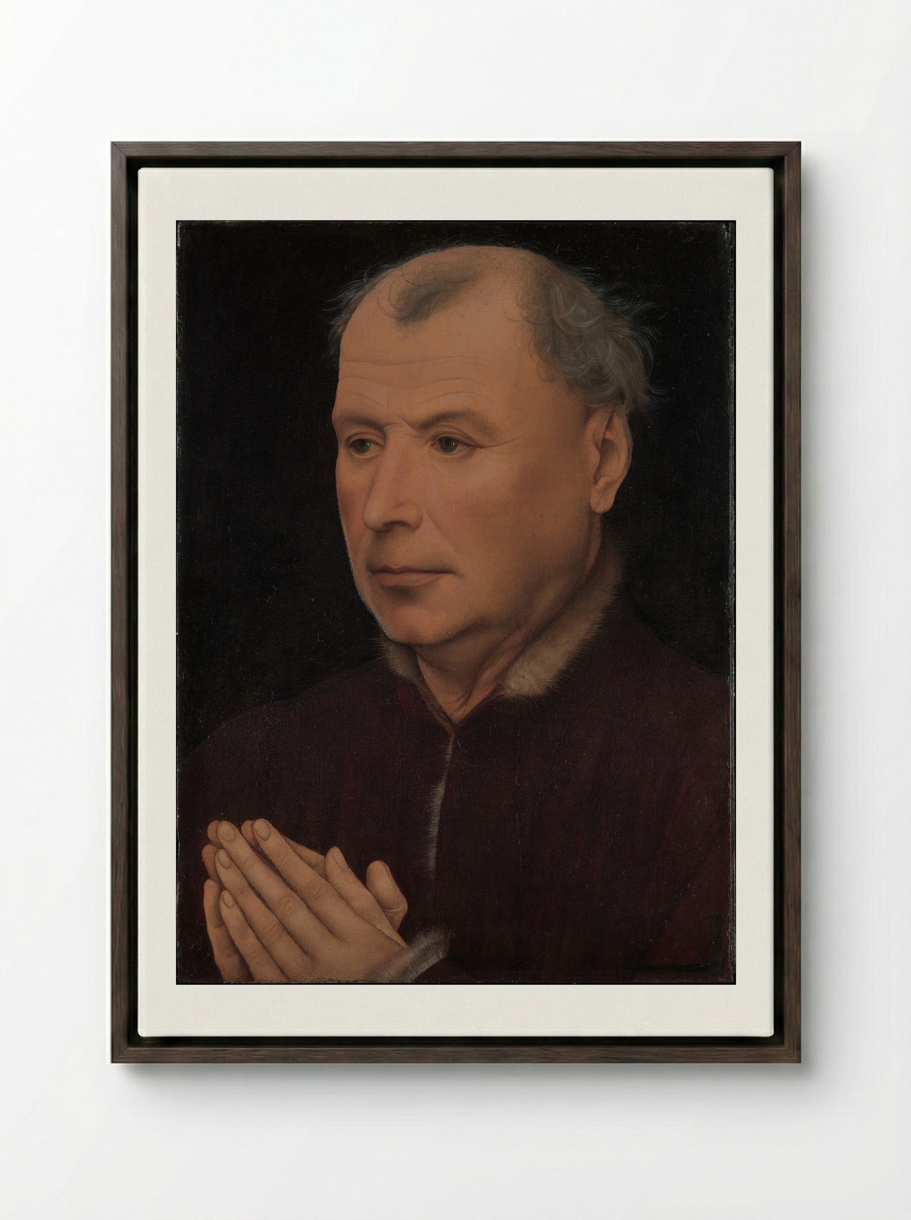 Man in Prayer - Rogier van der Weyden - Framed Canvas Dark Wood