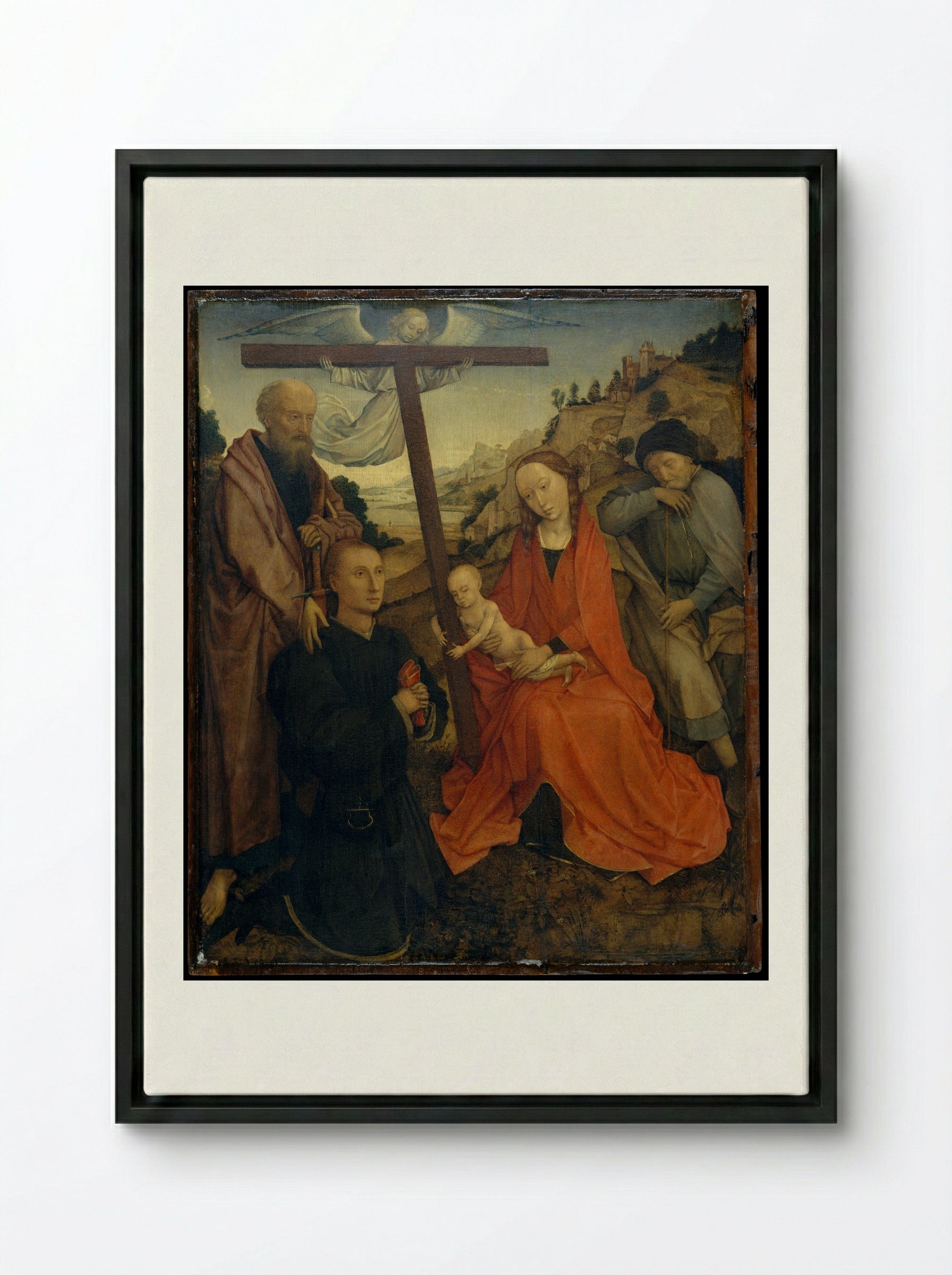 The Holy Family with Saint Paul and a Donor - Rogier van der Weyden - Framed Canvas Black