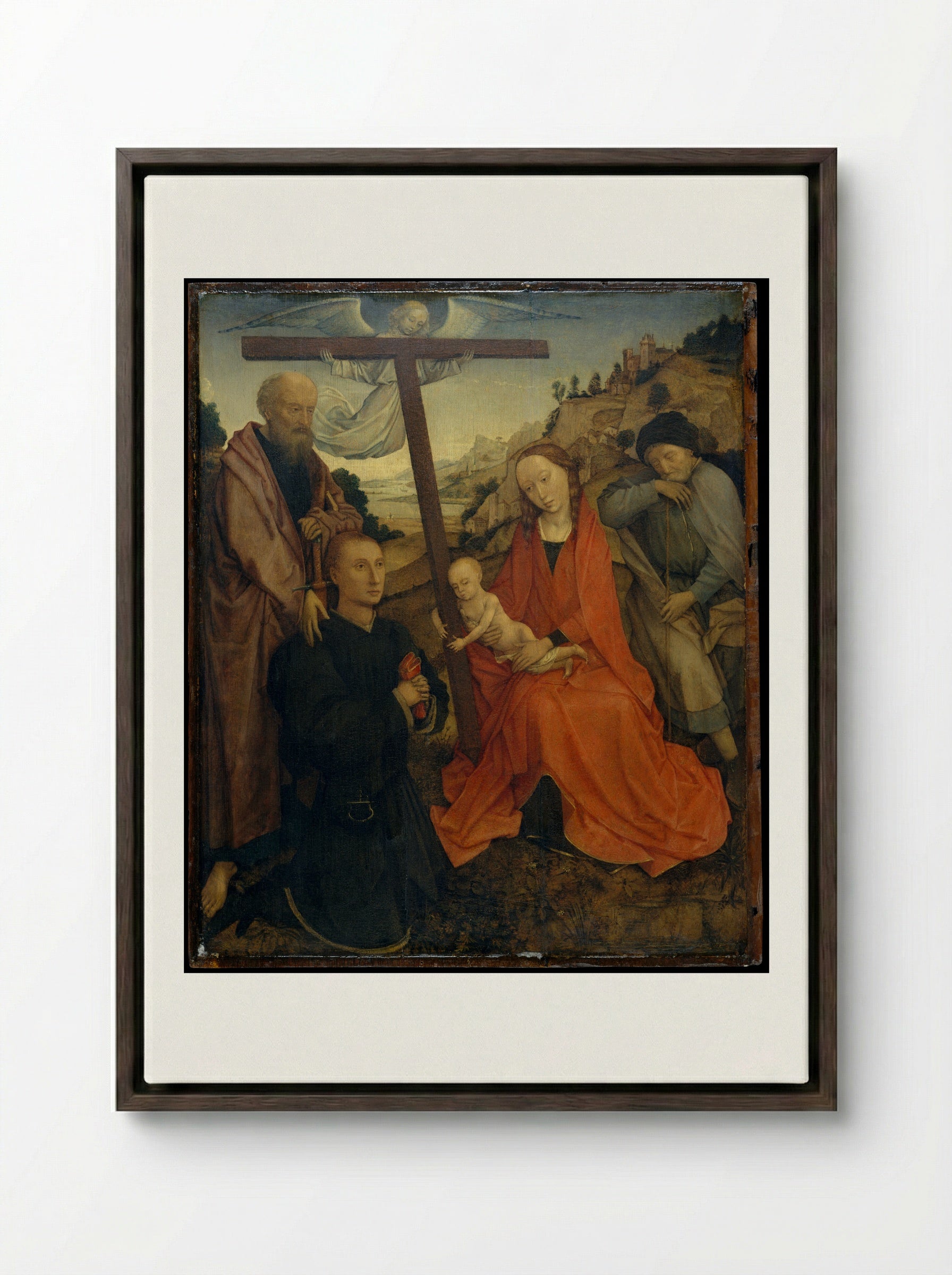 The Holy Family with Saint Paul and a Donor - Rogier van der Weyden - Framed Canvas Dark Wood