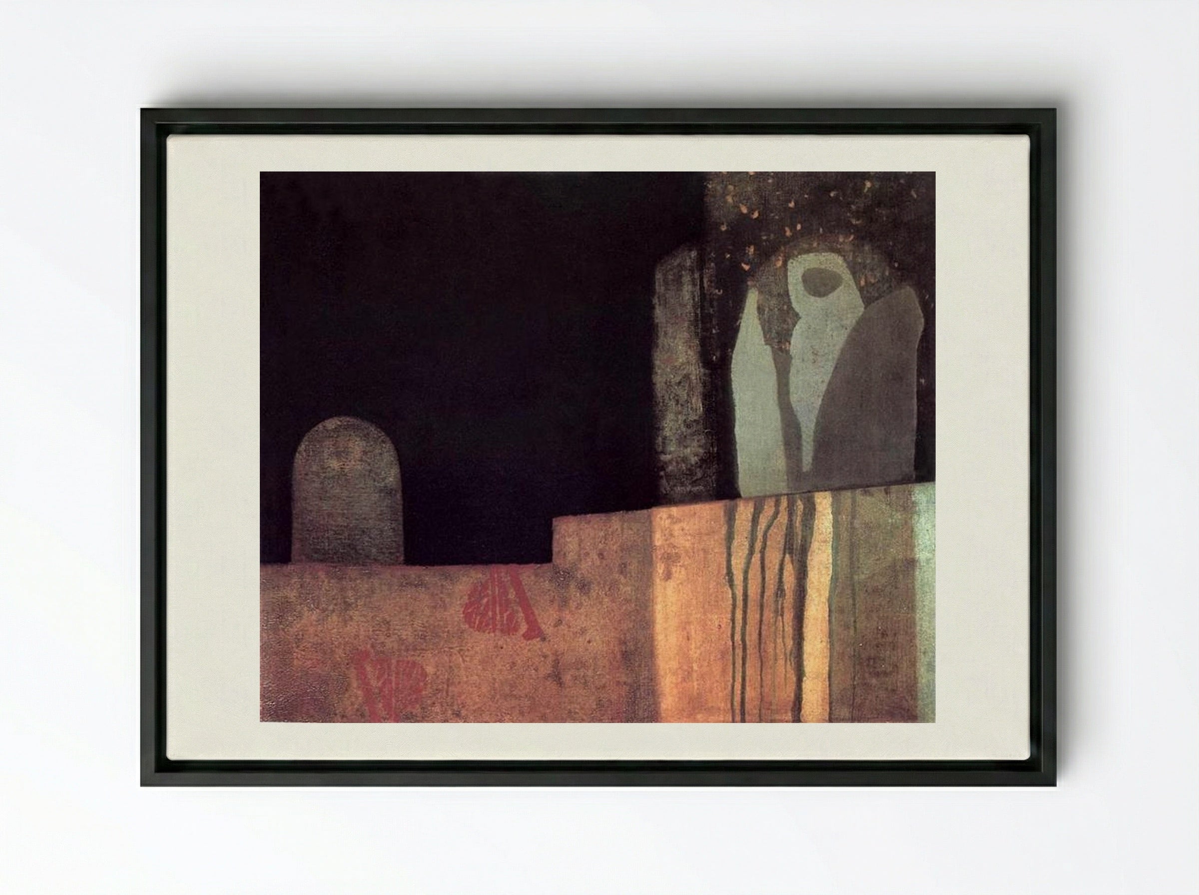 Statue in a Cemetery - Endre Bálint - Framed Canvas Black