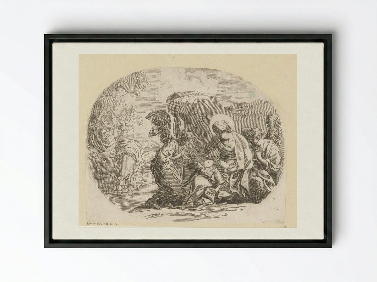 Rest on the Flight into Egypt - Sébastien Bourdon - Framed Canvas Black