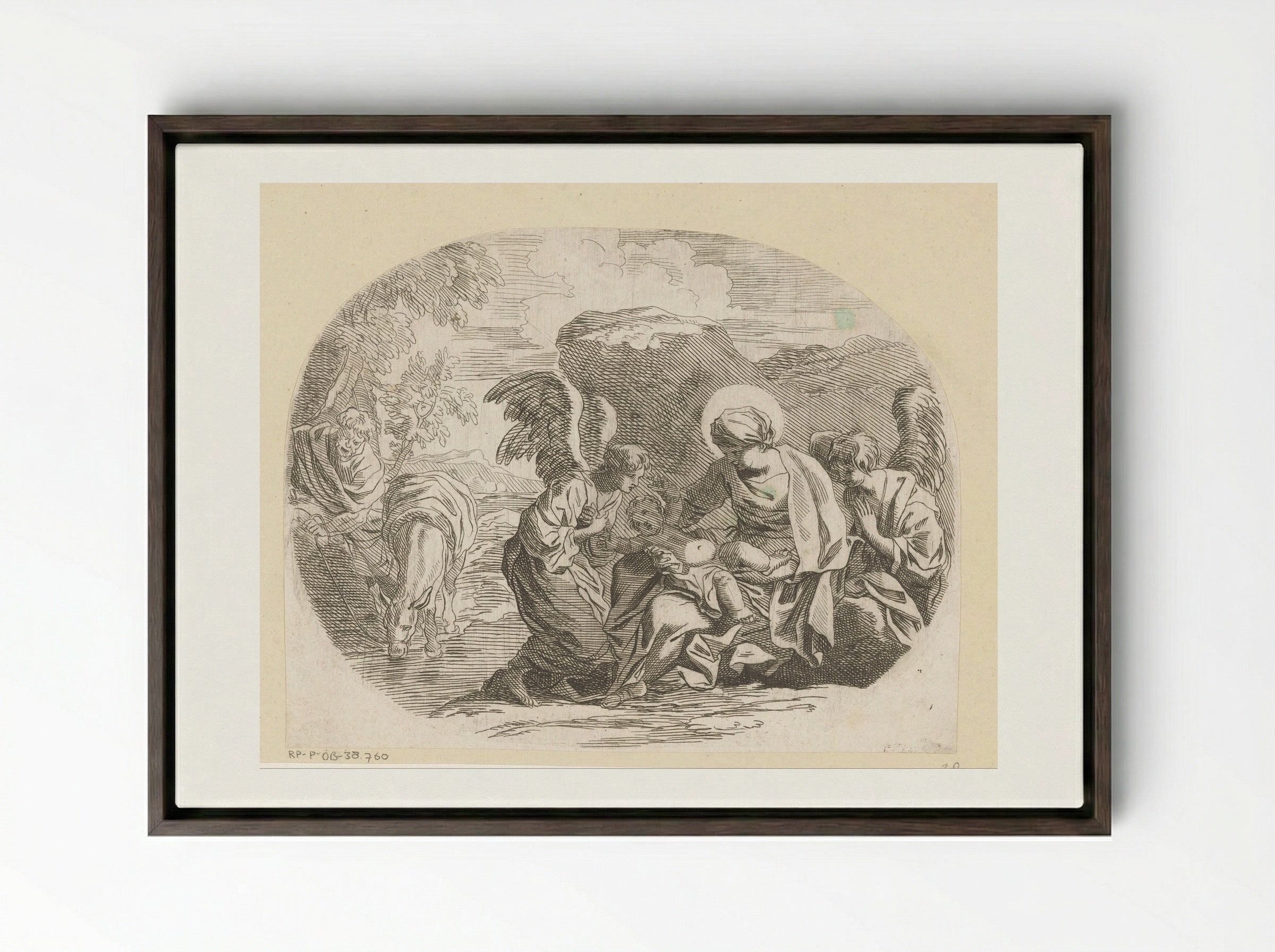 Rest on the Flight into Egypt - Sébastien Bourdon - Framed Canvas Dark Wood