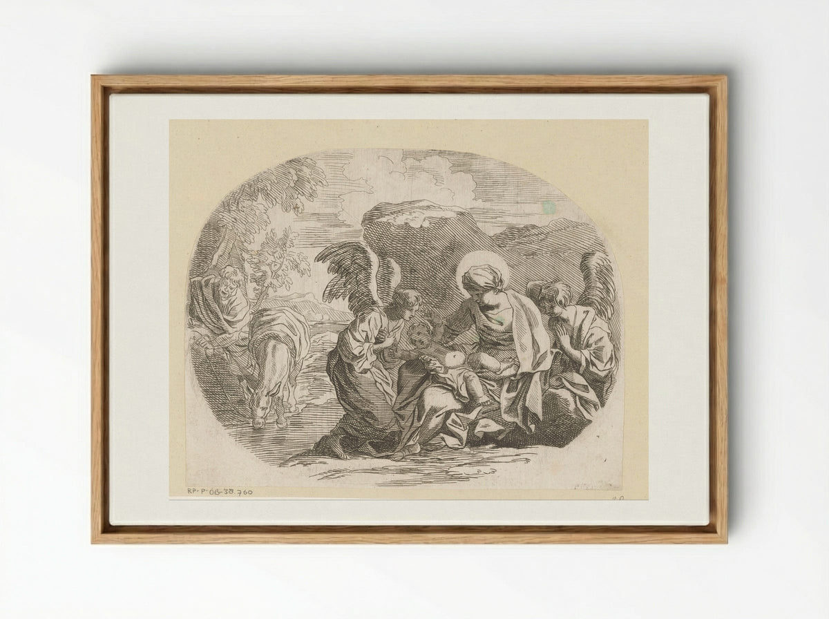 Rest on the Flight into Egypt - Sébastien Bourdon - Framed Canvas Wood