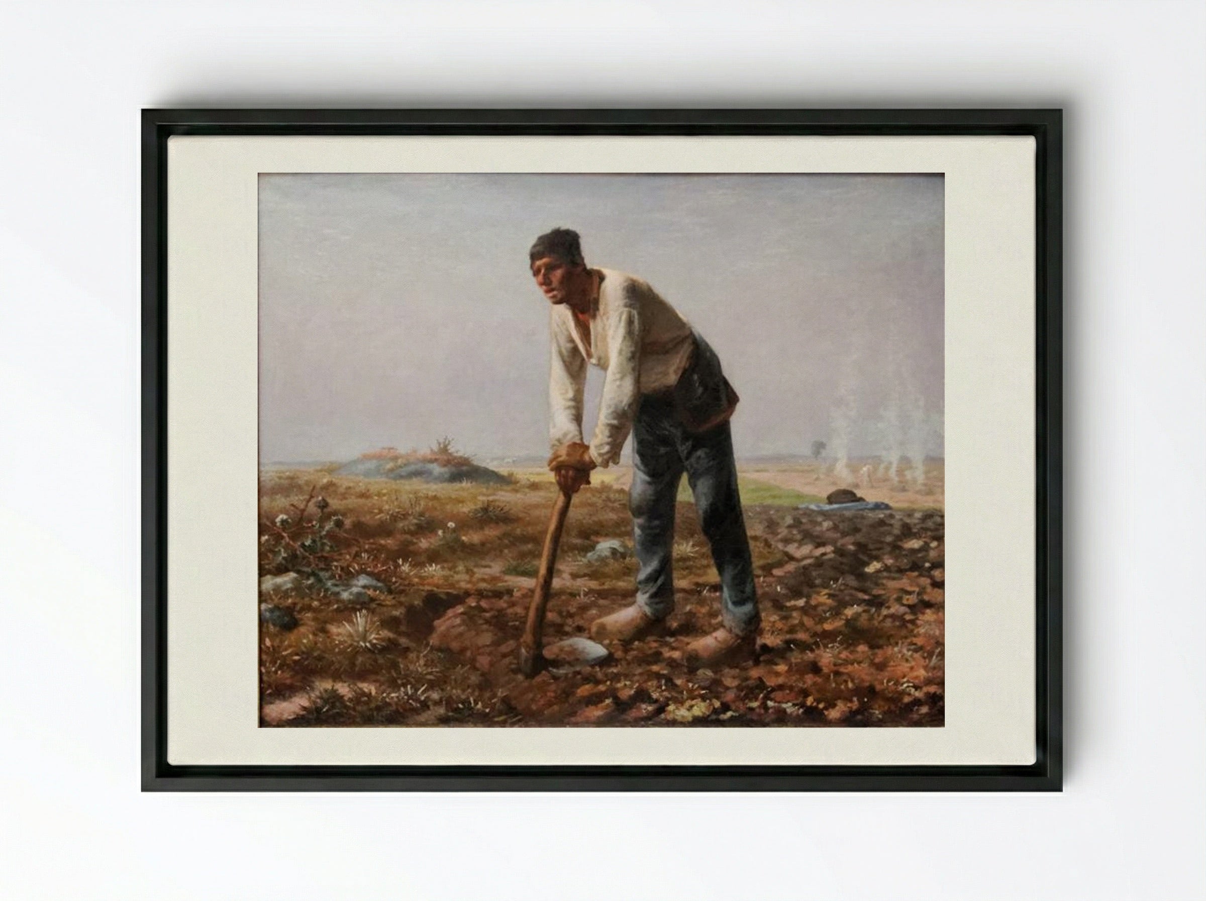 The Man with the Hoe - Jean-François Millet - Framed Canvas Black