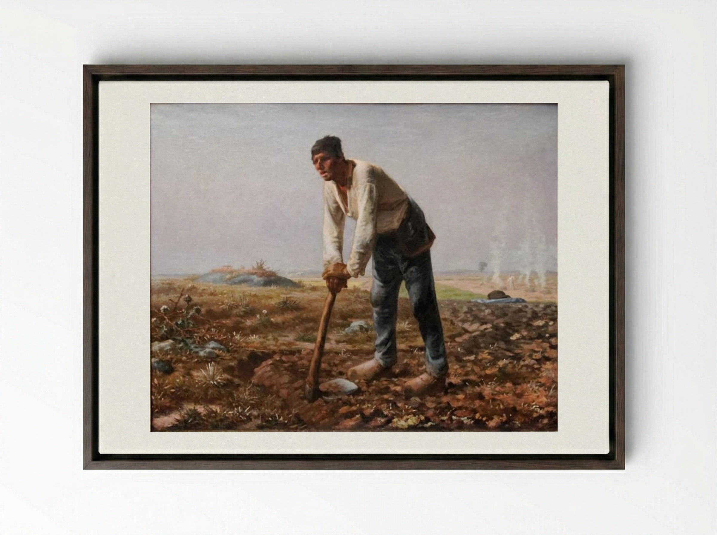 The Man with the Hoe - Jean-François Millet - Framed Canvas Dark Wood