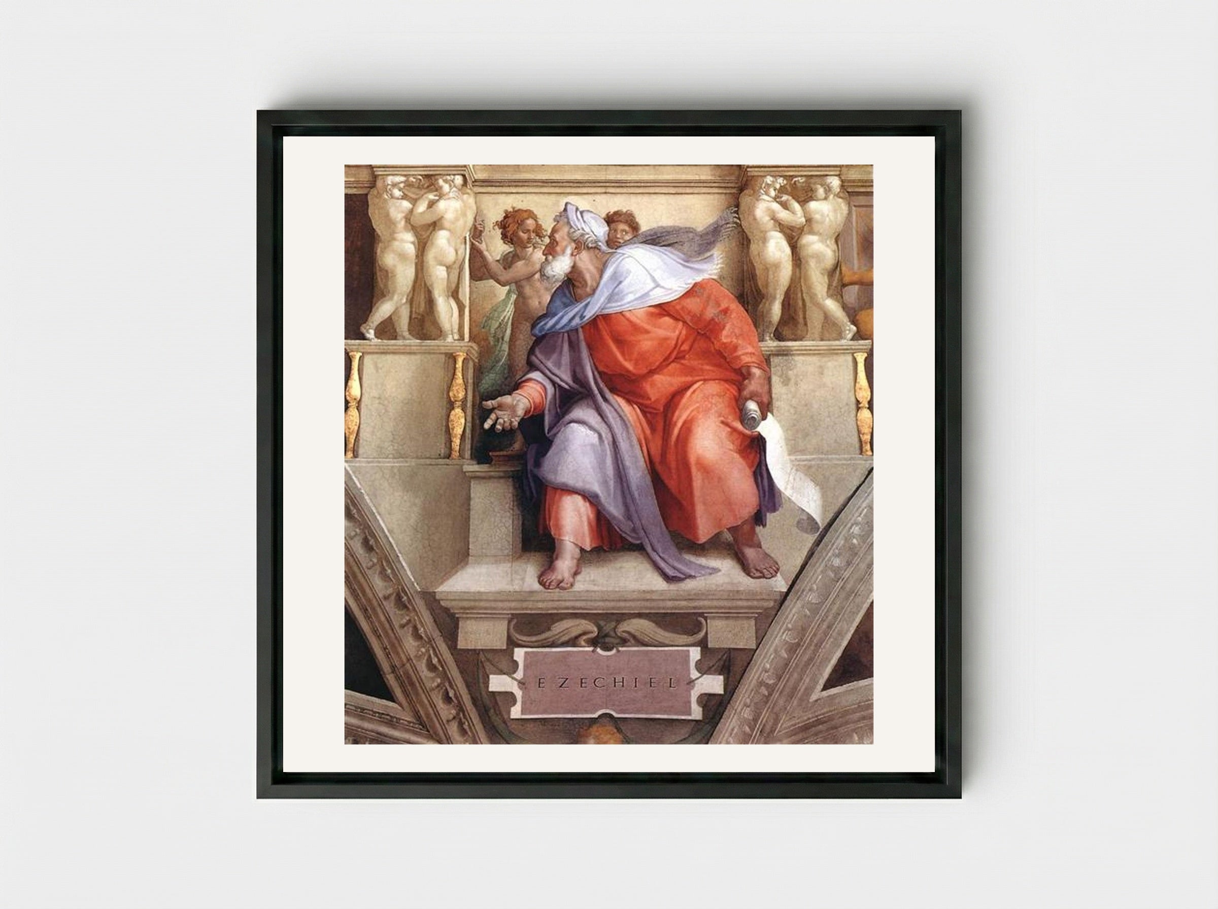 The Prophet Ezekiel - Michelangelo Buonarroti - Framed Canvas Black
