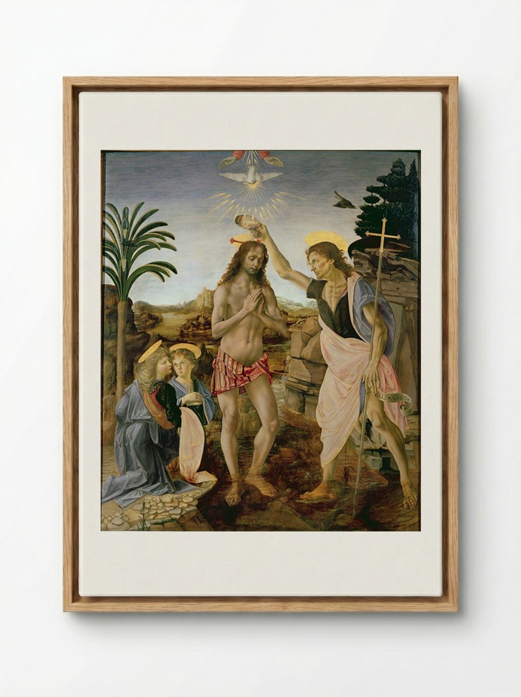 The Baptism of Christ - Andrea del Verrocchio and Leonardo da Vinci - Framed Canvas Wood