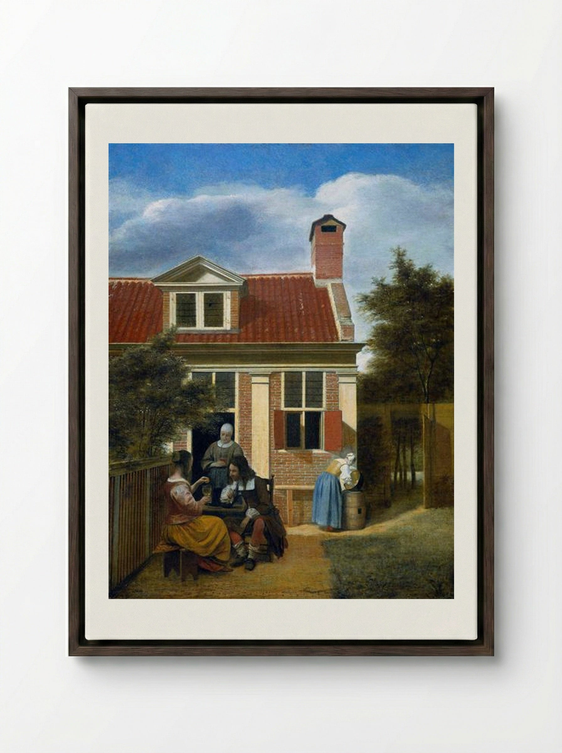 Company in a Garden - Pieter de Hooch - Framed Canvas Dark Wood